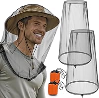 Pmxary 2 Pack Mosquito Head Nets - Breathable Ultra-Fine Mesh Bug Net Hats with Drawstring, Full Head & Neck Protection for Outdoor Hiking Camping Fishing Black