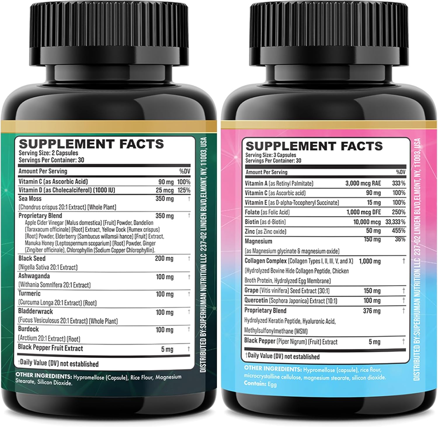 Radiant Wellness Bundle -Sea Moss, Black Seed Oil, Ashwagandha, Ginger, Collagen Types I II III V X, Biotin, Keratin, Hyaluronic Acid, Burdock Root, Turmeric, Vitamin D3, Magnesium, MSM, Folate - Image 9