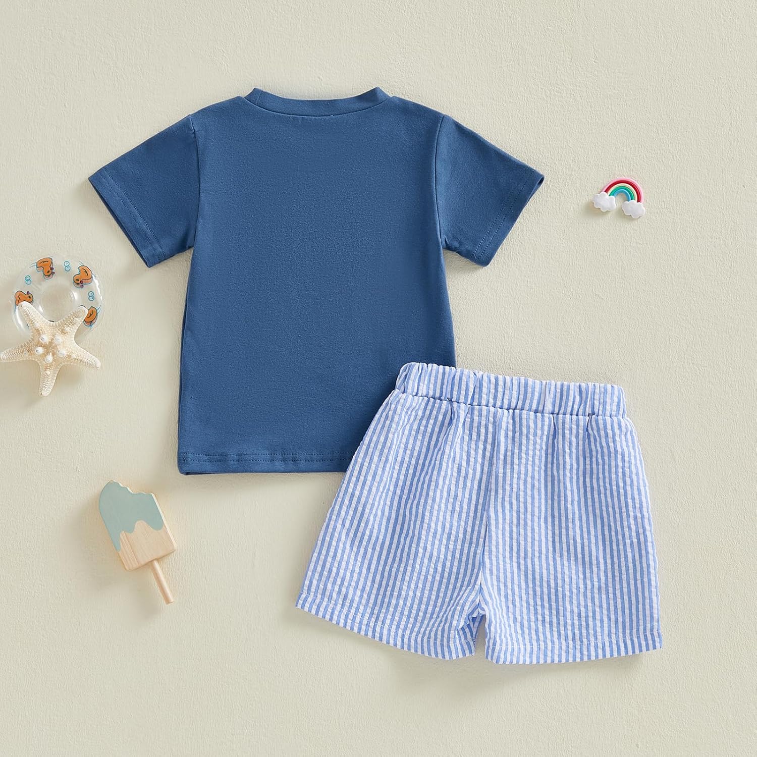 Toddler Baby Boy Summer Outfit Airplane/Boat Smocked Short Sleeve T-Shirt Tops Striped Shorts Set Pilot Clothes - Image 7