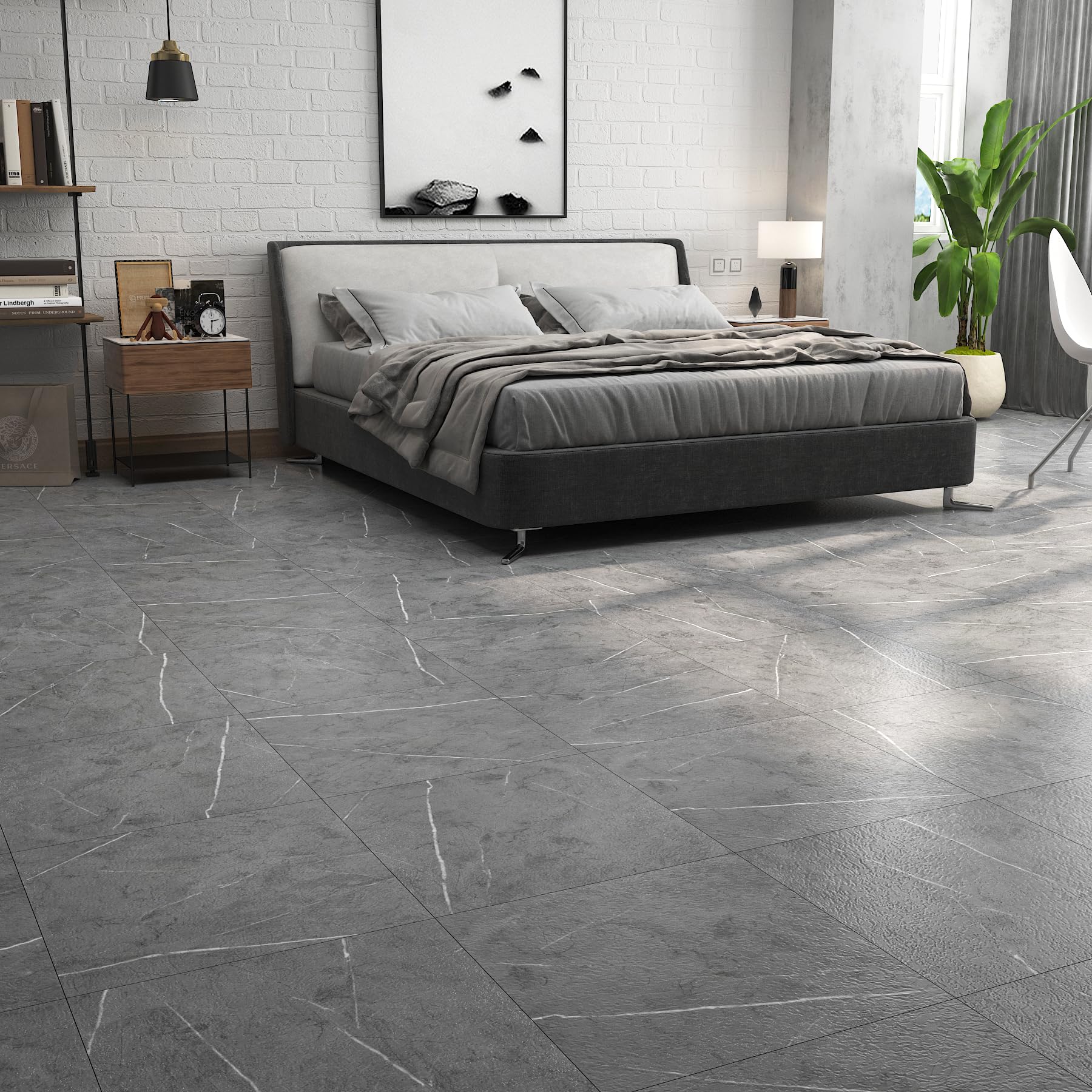 ReWallpaper Piastrelle Adesive Effetto Marmo Grigio Pavimento PVC Adesivo Bagno Impermeabile Cucina 30x30cm Linoleum per Pavimenti Adesivi Marmo Opaco Grigio Piastrelle Autoadesive 3 Pezzi