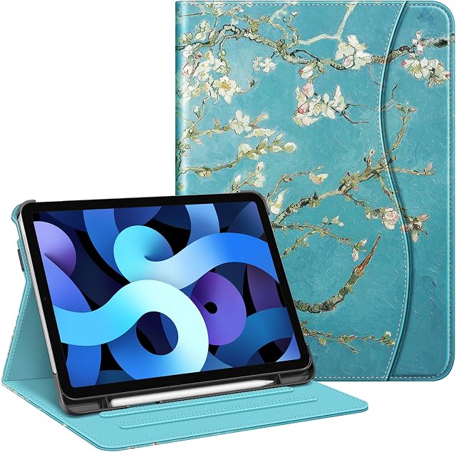 FINTIE Case Compatible with iPad Air 5th Generation (2022) / iPad Air 4th Generation (2020) 10.9 inch, Multi-Angle Viewing Folio Stand Cover with Pocket, Auto Sleep/Wake, Blossom