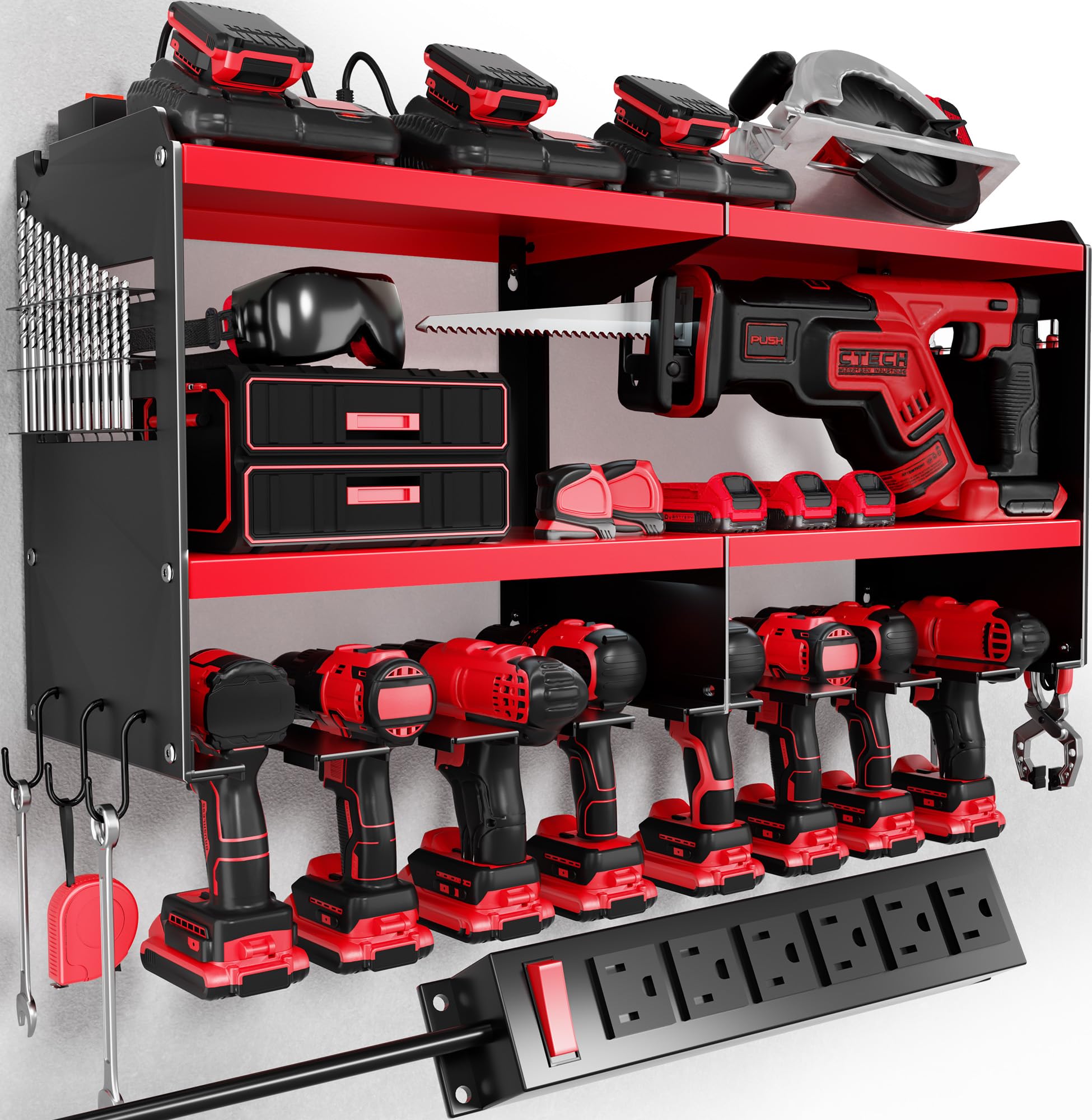 Spampur Power Tool Organizer Wall Mount with Charging Station, 15 Min Assembly & Maximum 420lbs Load by Heavy Duty Metal, ...