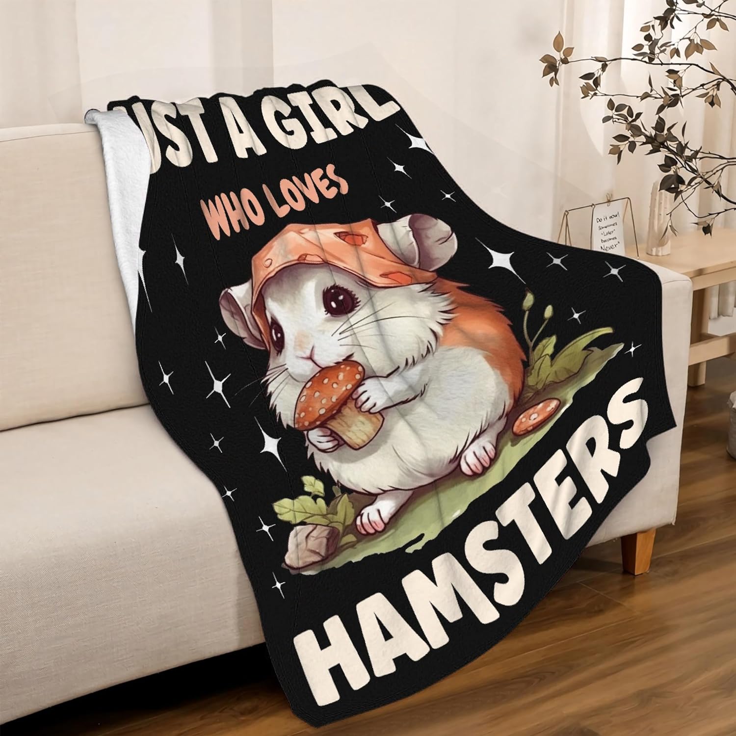 Hamster Blanket, Gifts for Girl and Hamster Lover, Just A Girl Who Loves Hamsters, Soft Lightweight Warm Plush Flannel Throw, for Bed Sofa Office Room Decoration 60''x 80'' for Adult