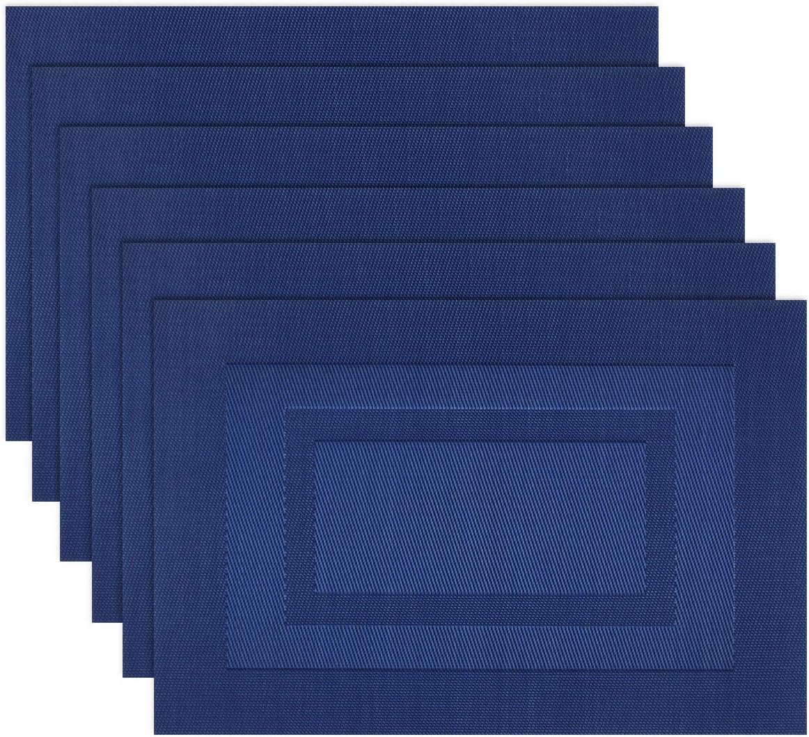 Placemats,Washable Woven Vinyl Placemats for Dining Table,Easy to Clean Plastic Durable Placemats Set of 6 (18 x 12 inchesches, Navy Blue)