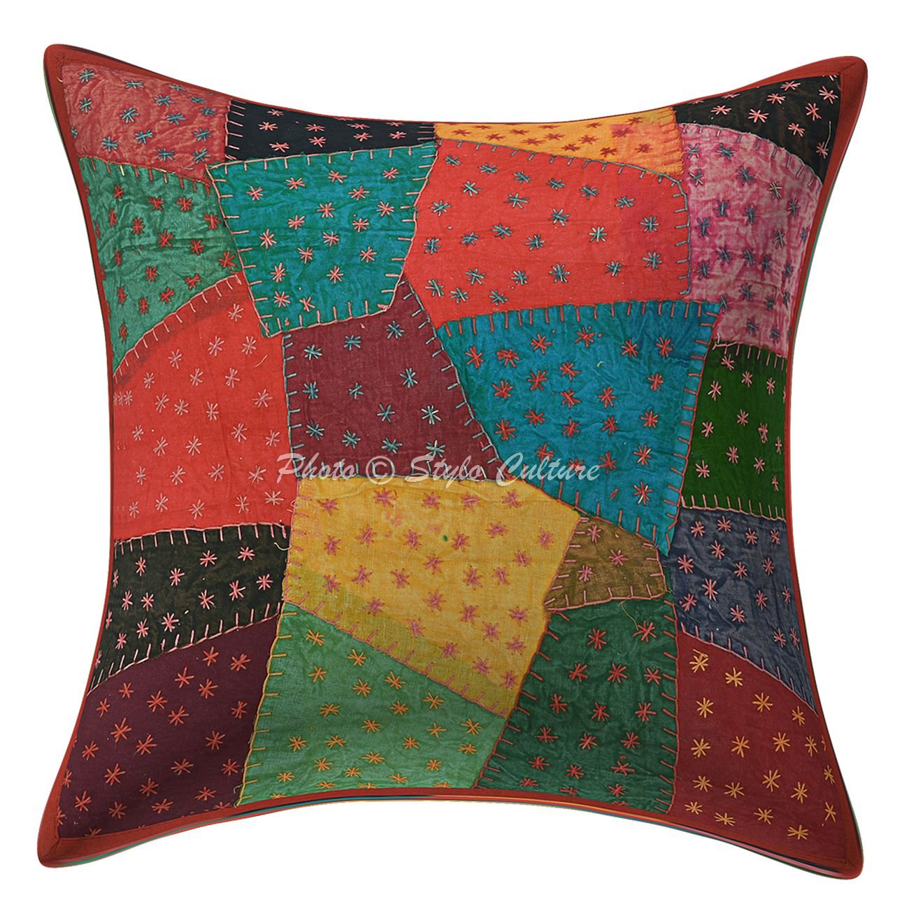 Federe Per Cuscini 40x40 Cm Bohémien, Patchwork Vintage Turchese, Astratto E Floreale, Cotone, 1 Pezzo