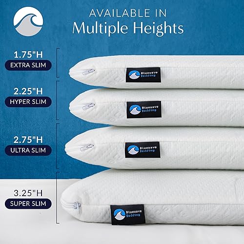 Miniatura 6 de Bluewave Bedding Almohada de espuma viscoelástica de gel súper delgada para personas que duermen de estómago y espalda, diseño delgado y plano para