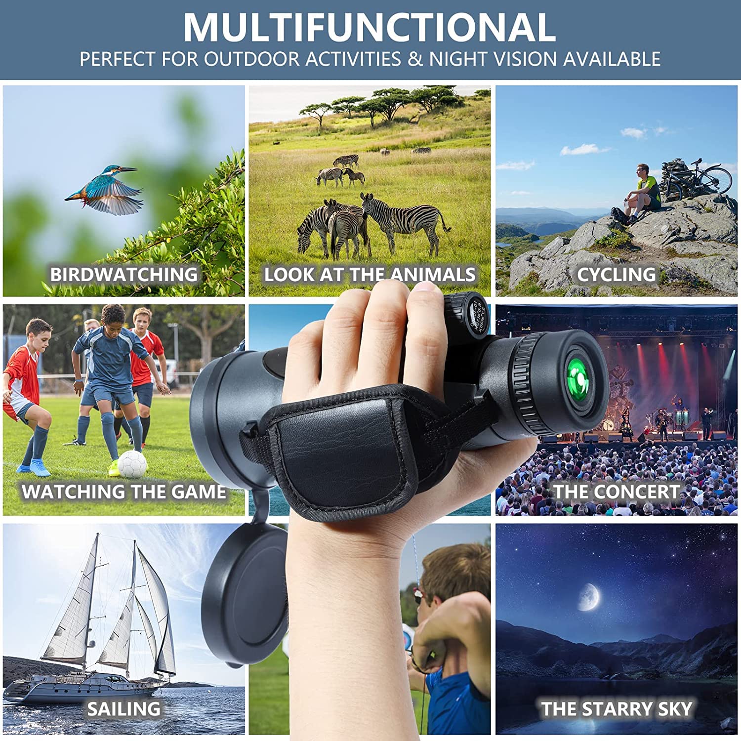 Télescope Monoculaire,Monoculaire 10-30X50 Zoom HD,Télescope Monoculaire à Prisme FMC BAK4 Haute Puissance avec Adaptateur de Téléphone à Bandoulière pour Observation des Oiseaux Chasse Camping