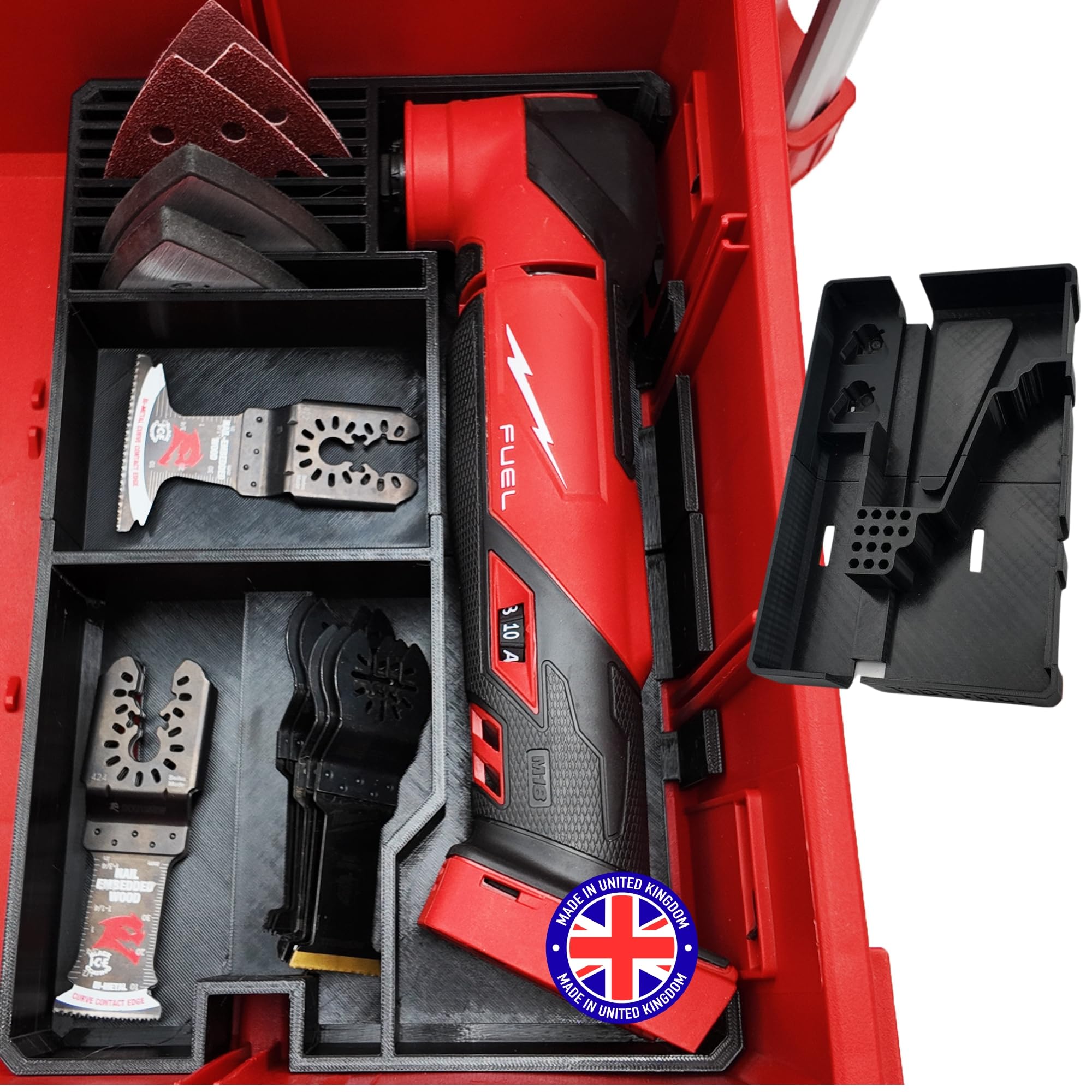 Milwaukee compatible Packout M18 Multitool Organizer for Milwaukee Packout 2 and 3 Drawer Tool Boxes – Precision Rigid Insert (Insert Only, Tools & Box Not Included) – Made in UK