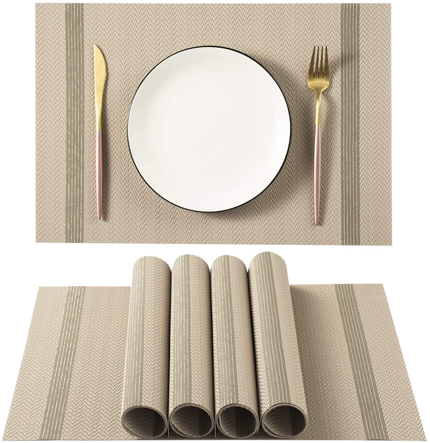 Leeonz® Placemats for Dining Table Set of 6 | PVC Placemats | Table Placemats | Placemats for Dining Table | Washable | Non-Slip (Color Code:31A-Brown)-image-14