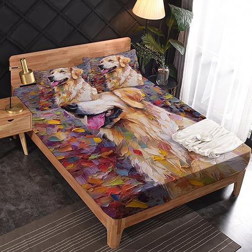 Miniatura 2 de Golden Retriever Sábanas tamaño individual  Sábanas de cama para perro, microfibra suave y bolsillo profundo, sábanas y fundas de almohada