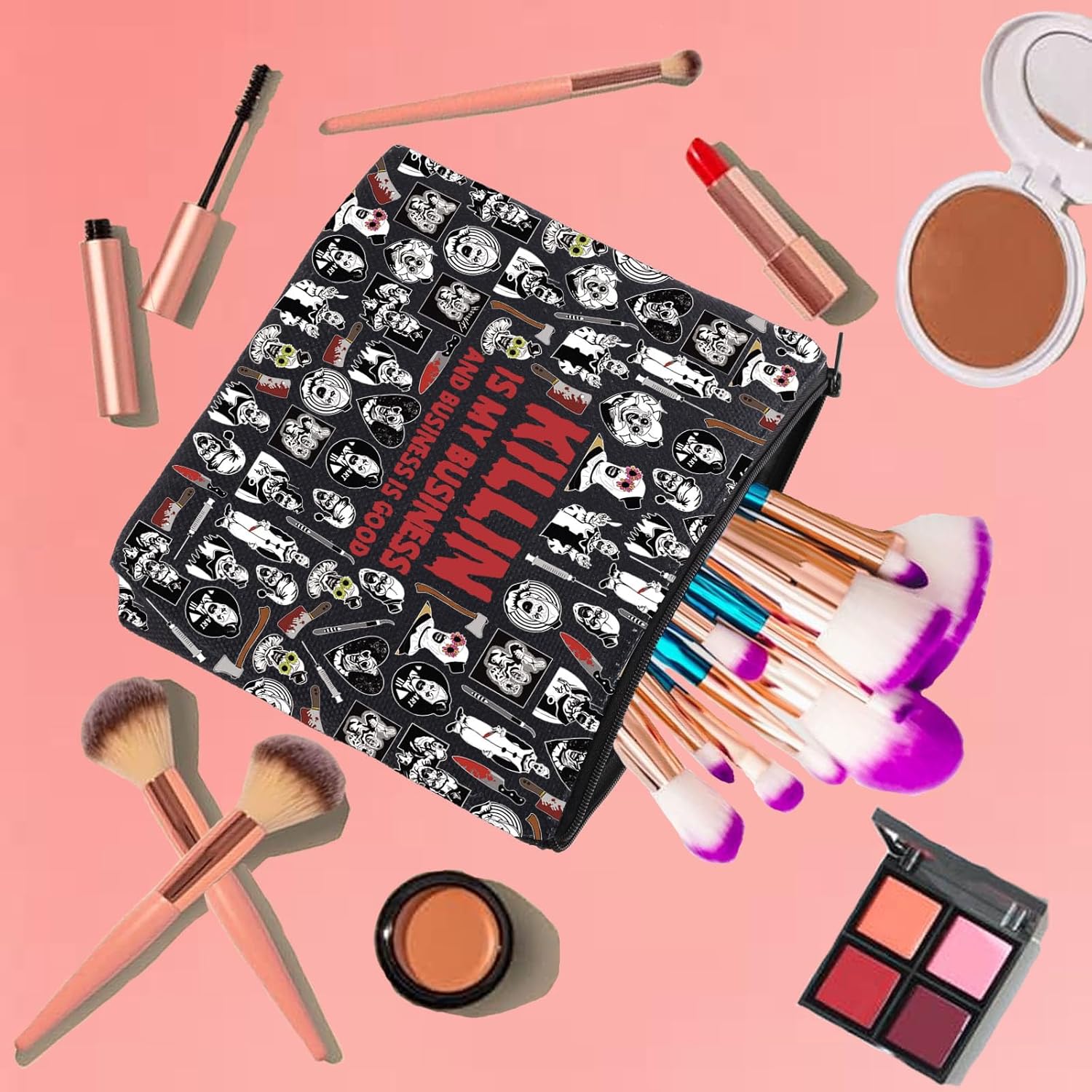 KUIYAI Clown Movie Merchandise Inspired Makeup Bag Killer Clown Cosmetic Bag Horror Movie Lover Gift Scary Clown Character Gift (KillinMupBlk) - Image 4