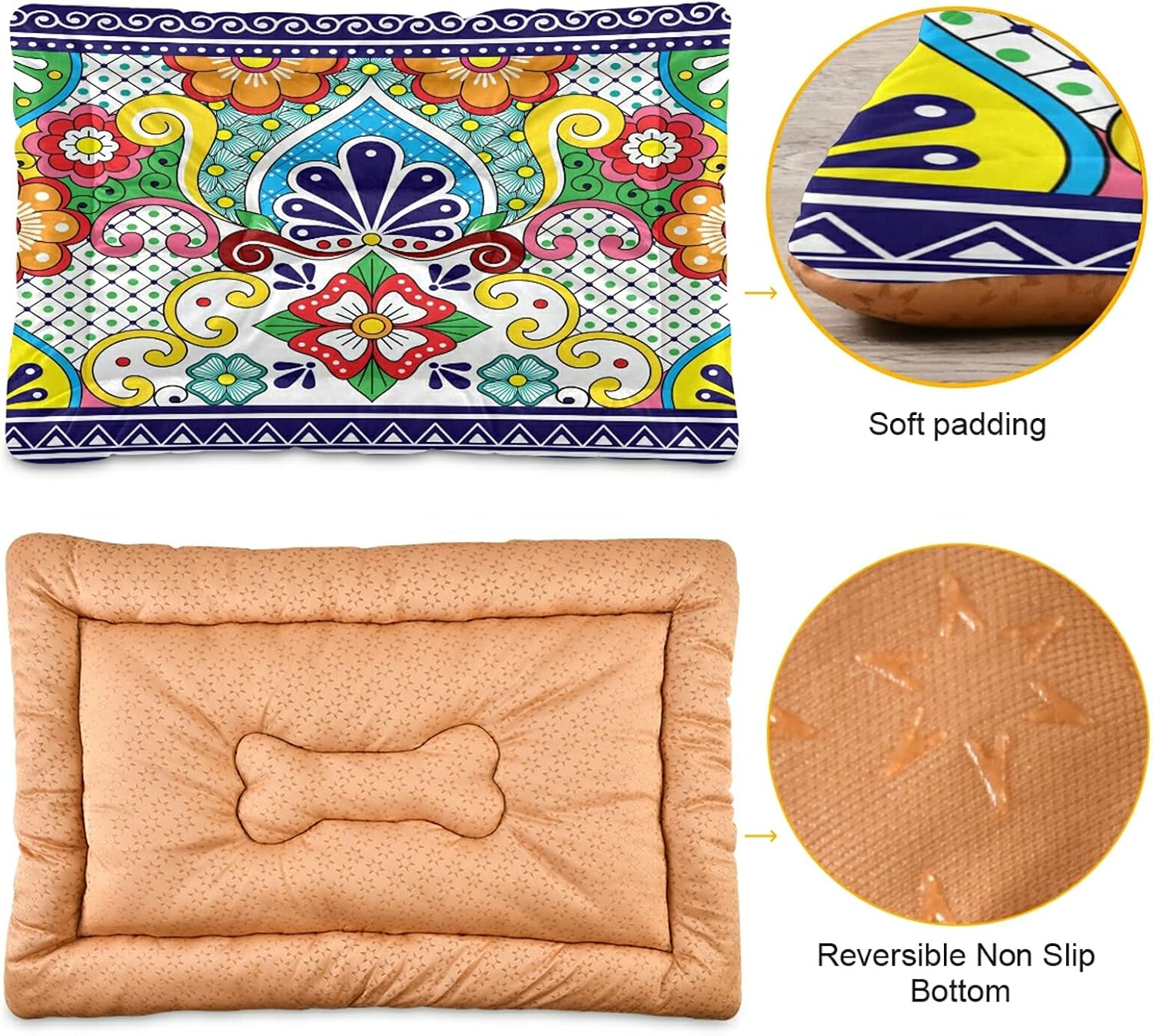 review Mexican Talavera Floral Tile Dog Bed Moroccan Boho Flowers Medium Pet Bed Mat Non Slip Cat Beds Pad Mats Soft Dogs Bed Pillows Small Pets Blanket Cushion