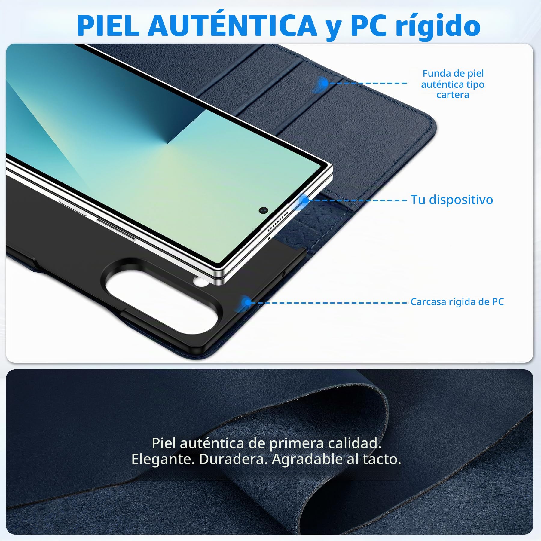 SHIELDON Funda de Cuero Genuino para Galaxy Z Fold7 8,0" 2025, Azul Marino