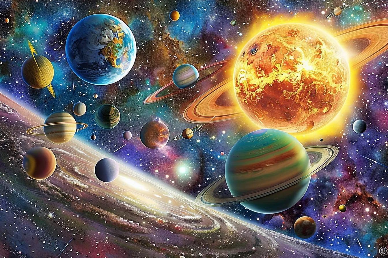 Solar System with Planets 5D DIY Diamond Picture Kit Space-Themed Diamond Art Kits for Adults Diamond Painting Full Drill Crystal Rhinestone Embroidery Cross Stitch Arts Craft Canvas Wall Decor-12x16