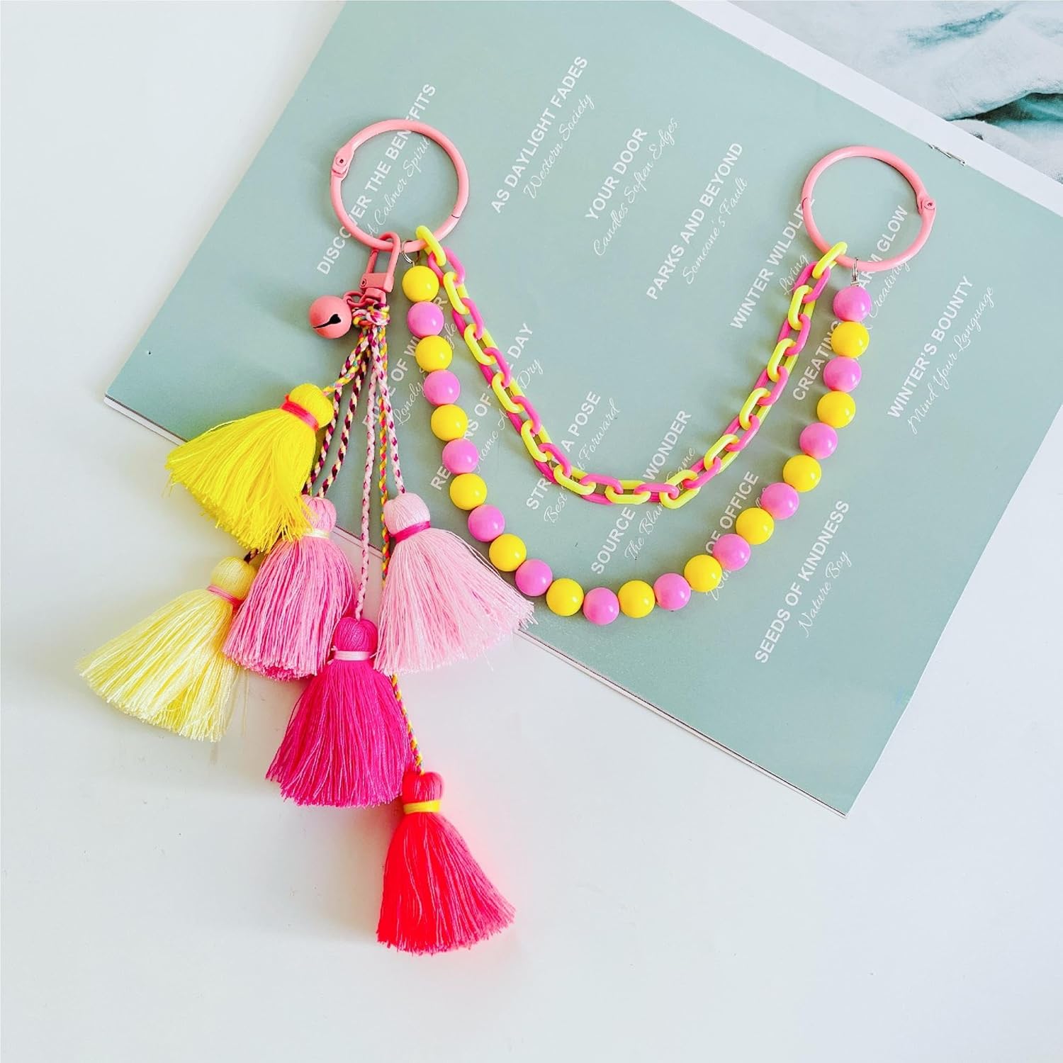 QTMY Boho Tassel Beaded Chain Keychain Bag Charms for Handbag Purse Backpack Accessories for Bogg Bag,913 - Image 2