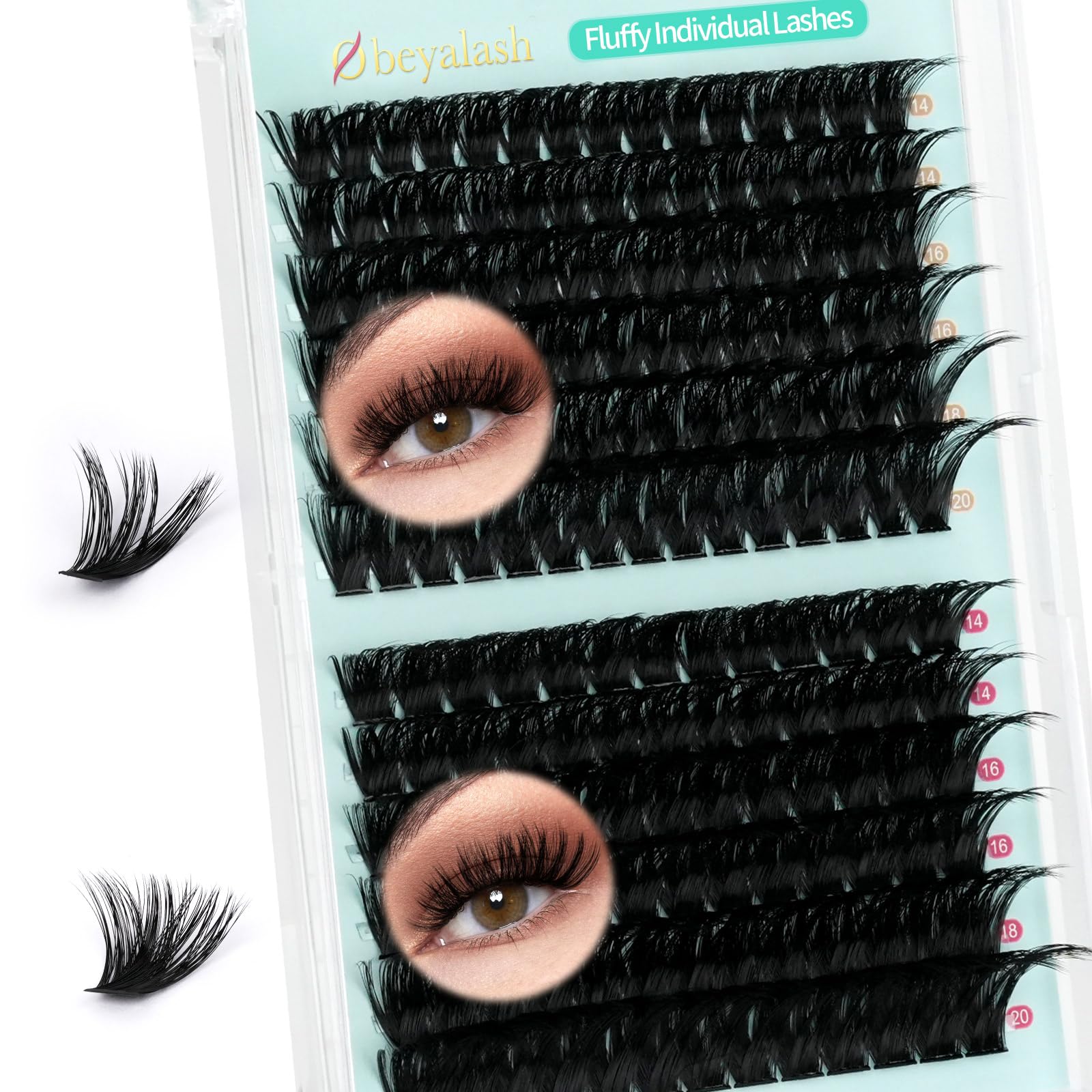 Thick Cluster Lashes D Curl 100D+140D 168pcs Volume Eyelash Individuals 14-20mm Fluffy Individual Lashes DIY Eyelash Extensions by Obeyalash (100D+140D D Curl 14-20mm)