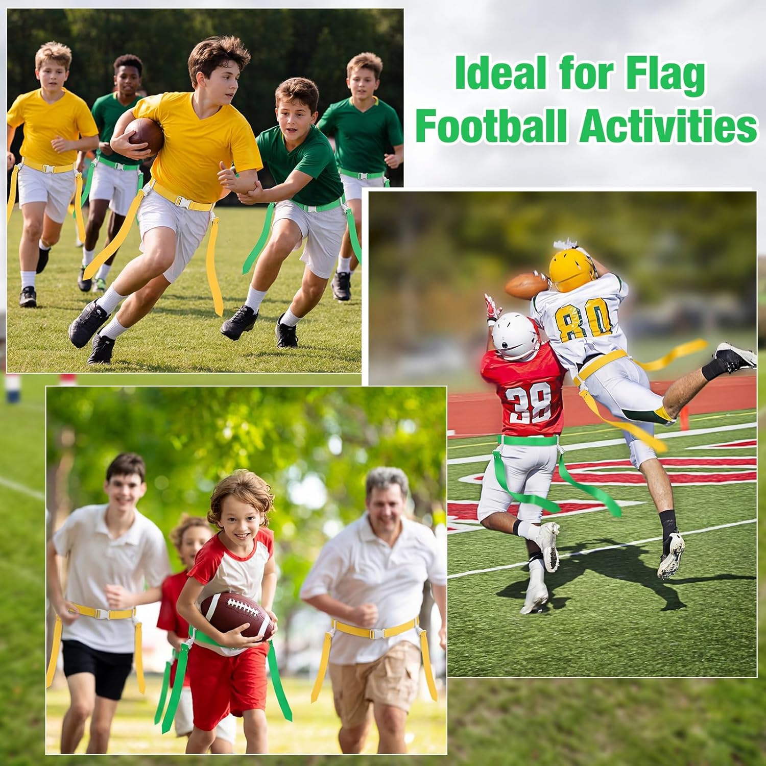 Hungdao 10/12 Players Flag Football Belts and Flags Adjustable Football Belts for Kids Teens Adults Team Training Sport Event