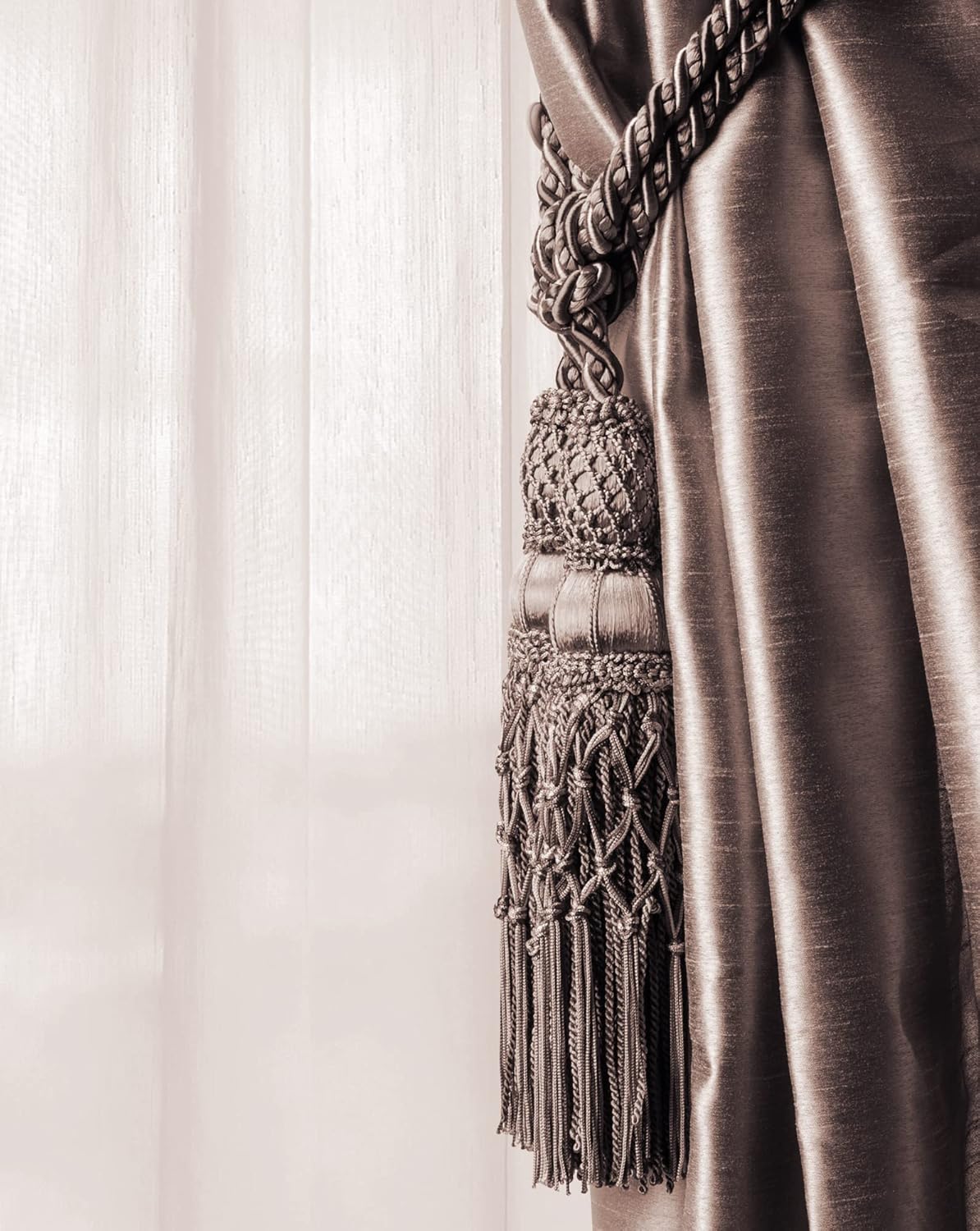 DÉCOPRO Pair of Beautiful Beechwood Gold Camel Gold Dark Rust Curtain & Drapery Large Double Tassel Tieback/10 inch tassel 38 inch Spread Decorative Rope Holdback / Style# TBEL10-2 (21465) Color: EL09