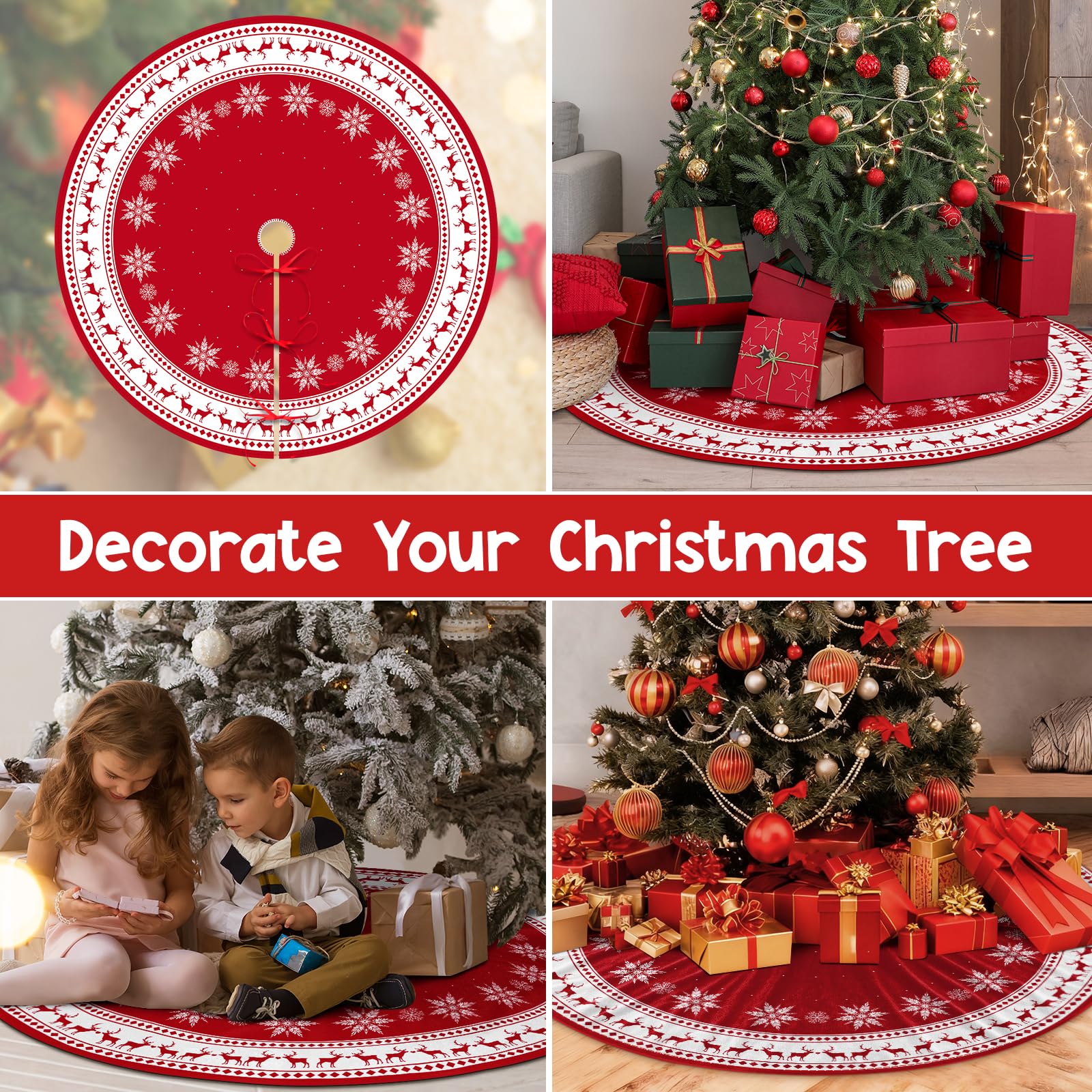 N /A Henrey Tech Weihnachtsbaumdecke Christbaumdecke Weißes Kunstfell Gold Glitter Schneeflocke