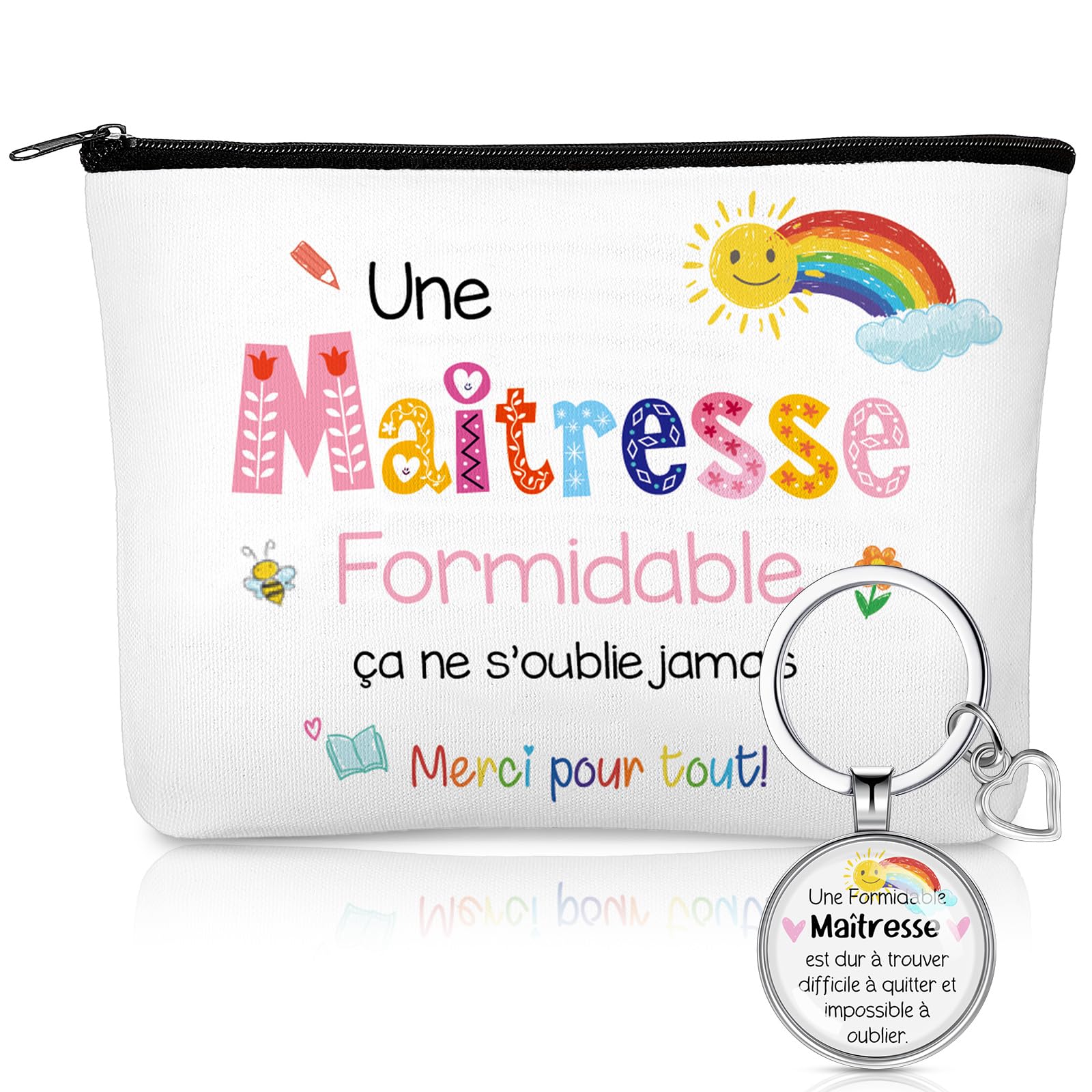 Xuniea Trousse à Maquillage Porte-Clés Gravé pour Professeur Cadeau Maitresse d'École