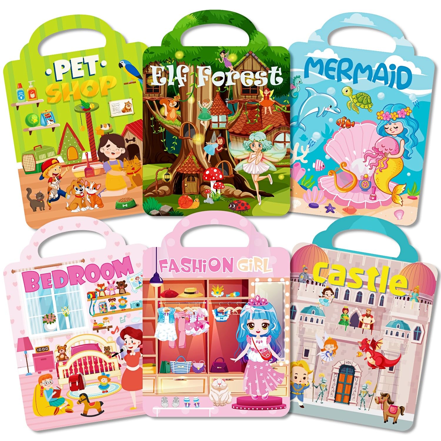 Aannanl Dress Up Reusable Sticker Books for Toddlers Ages 2-4 4-8,3D Puffy Stickers Activity Book Set-Princess Mermaid Fairies Castle Pet and Dress-Up Girls,Suitable for Kids Birthday Gifts
