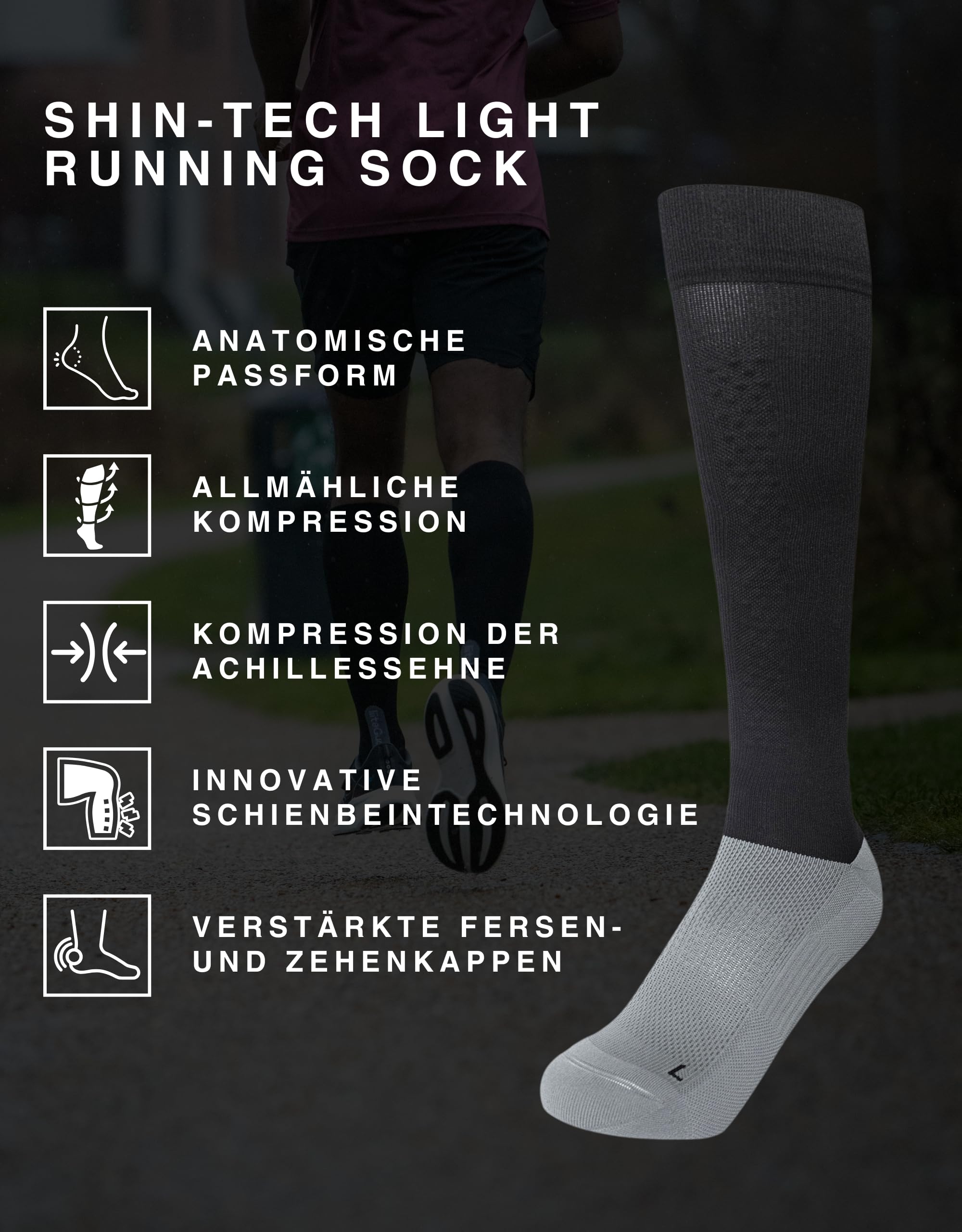 liiteGuard Shin-Tech Light Running Calze a compressione per uomo e donna, per sport corsa, calcio, calze leggere a compressione, delicate per tendine d'Achille, stinco e caviglie