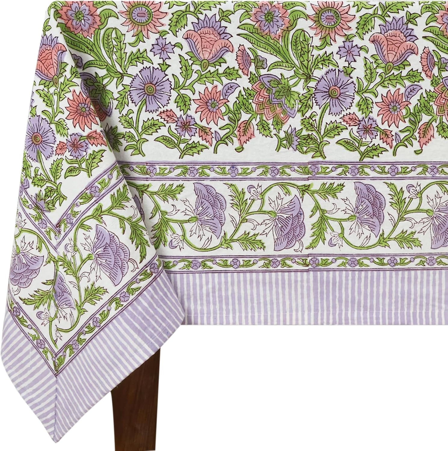 60x60 Inches Square Hand Block Printed Cotton Tablecloth, Purple Pink Floral Table Cloths Washable, Indian Table Linen for Valentine Thanksgiving Gifts Home Decor Dinning Outdoor
