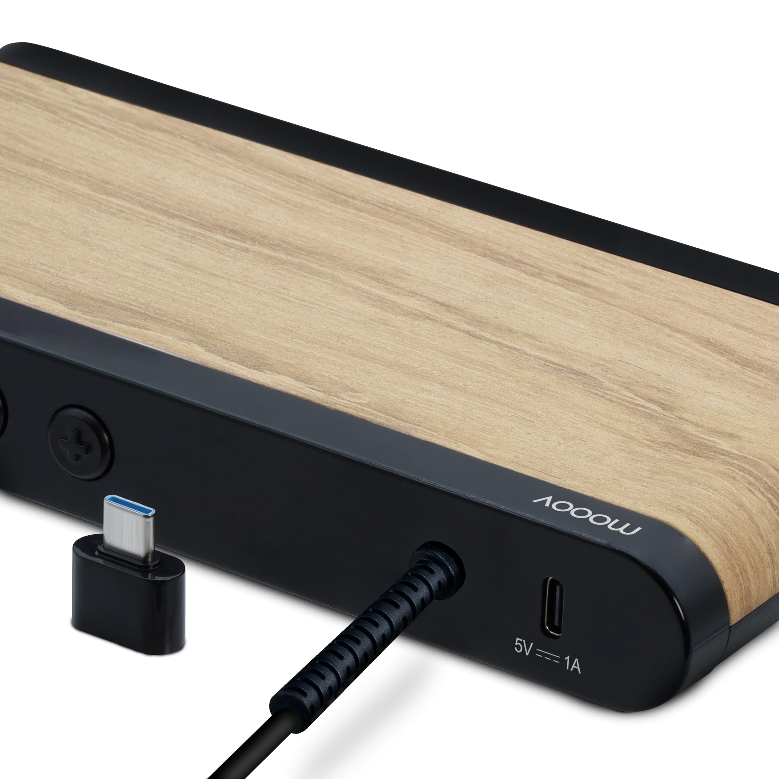 MOOOV 477349 Budzik ładowarka indukcyjna 15 W i port USB-C - wbudowana temperatura - efekt drewna