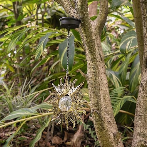 Miniatura 8 de Luces solares para decoración de jardín al aire libre, faroles colgantes de metal con girasol, regalos impermeables para patio, porche, césped,