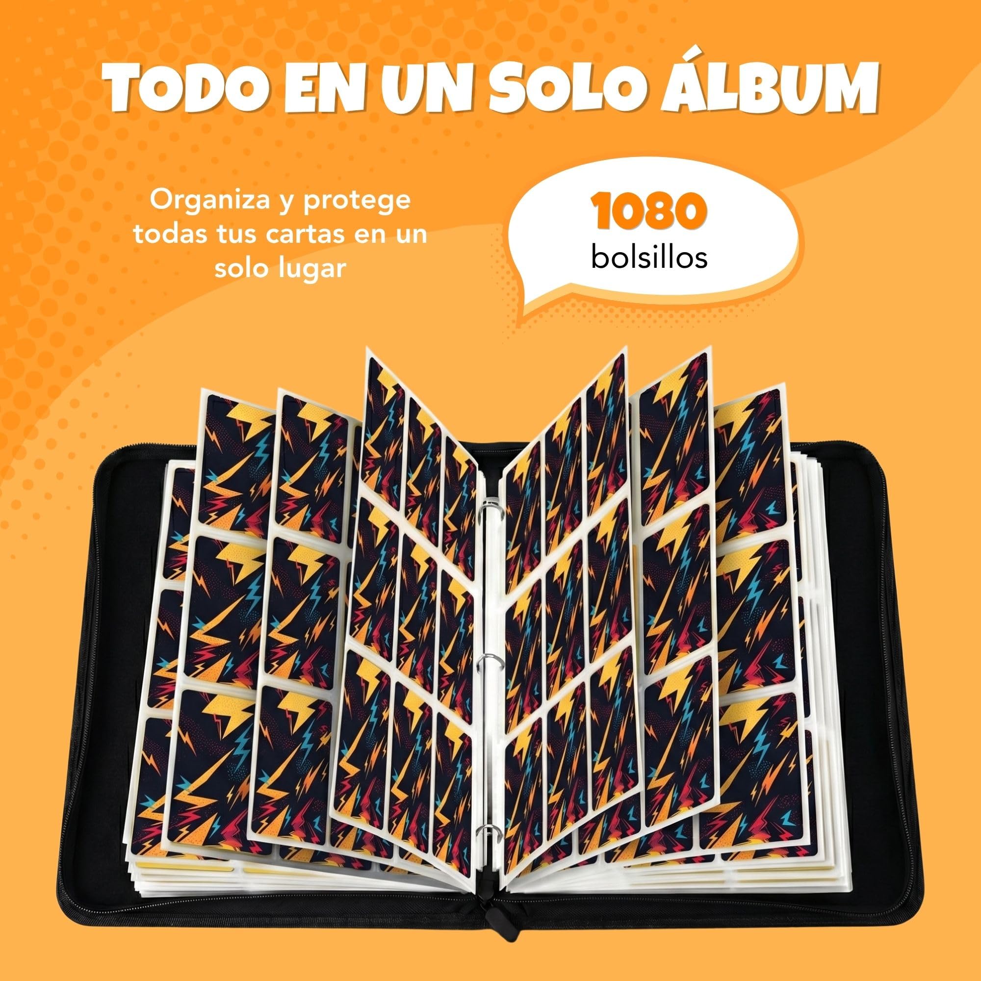 Álbum Cartas para Pokémon – 1080 Cartas, 60 Páginas y 9 Bolsillos – Card Binder Grande con Cremallera – Carpeta para Cartas TCG con Archivador Impermeable y Doble Cara