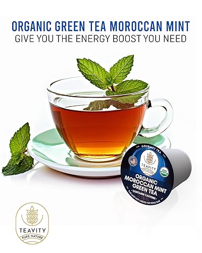 Miniatura 3 de Teavity - Cápsulas de té verde y menta marroquí orgánico para Keurig, té sin dulce con cafeína para preparación de taza K (36 cápsulas de té)