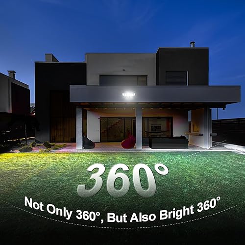 Miniatura 3 de Onforu Luces LED de seguridad de 5 cabezales de 55 W, sensor de movimiento para exteriores, gran angular de 360, luz de inundación de 5000 lm, 6500