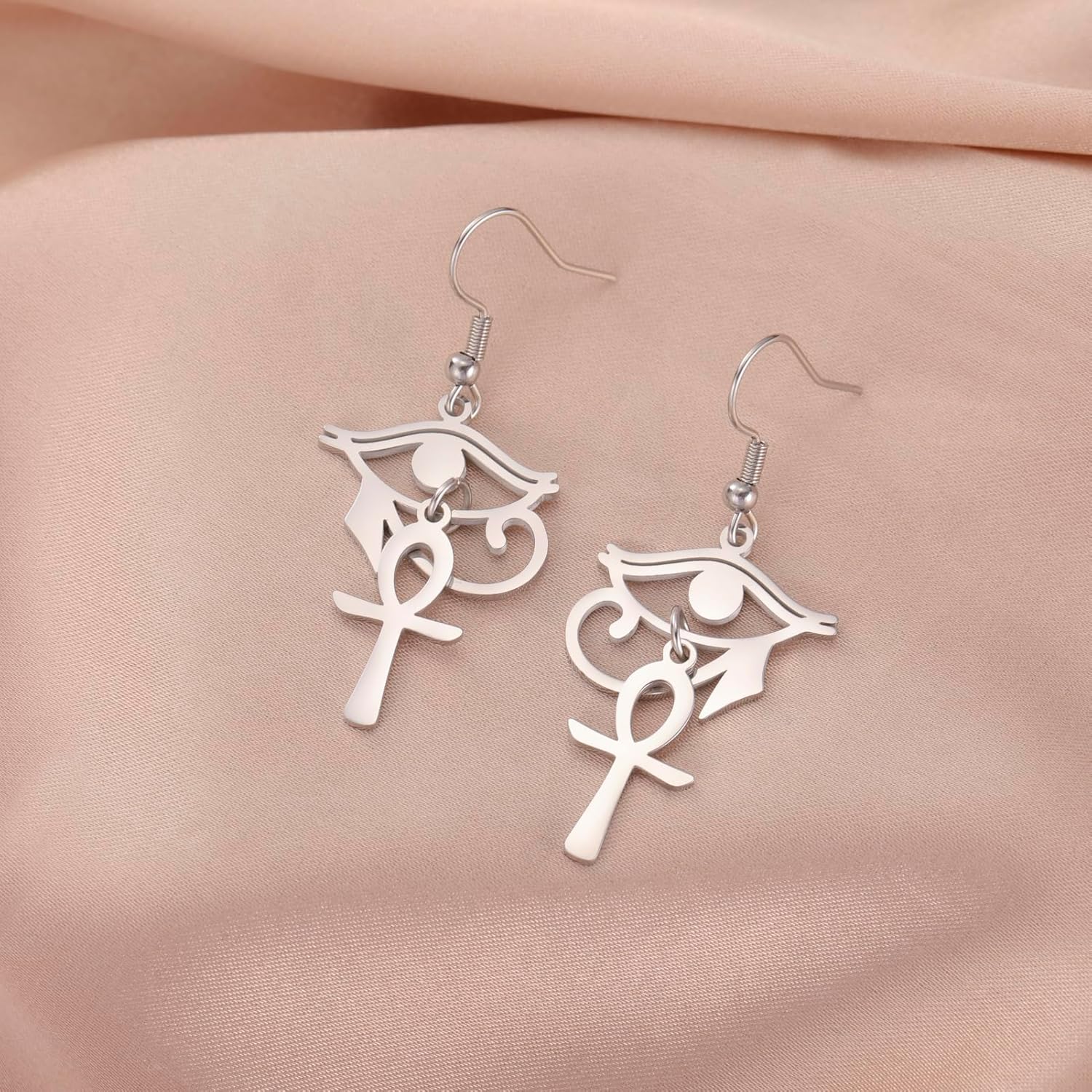 Eye of Horus Ankh Earrings for Women Stainless Steel Ancient Egyptian Eye of Horus with Ankh Cross | Double Wing Dangle Earring Protection Jewelry - Image 5