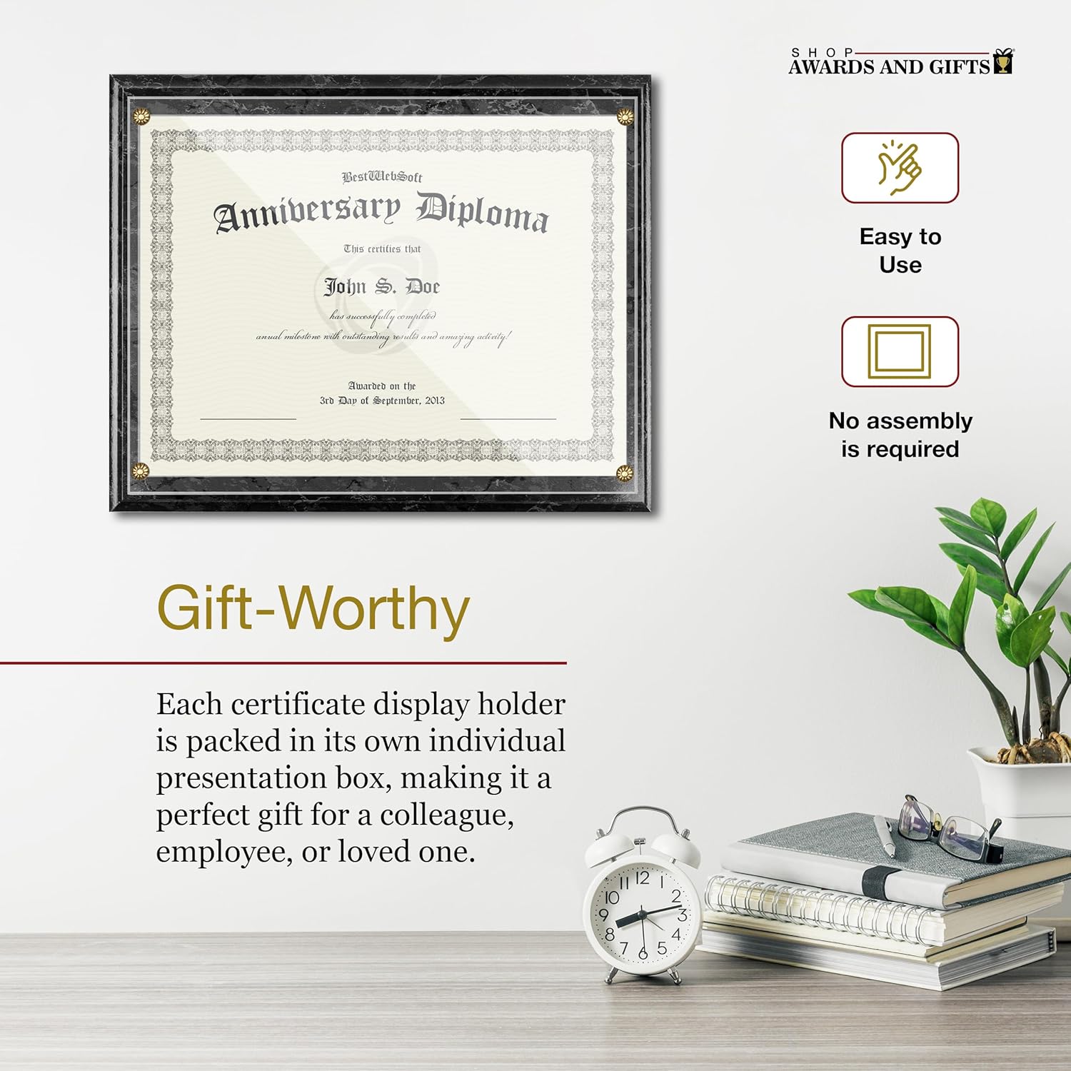 SHOP AWARDS AND GIFTS 8.5 x 11 Certificate Frame Holder, Slide in Wall Plaque Display, 10.5 x 13 Inch Board, Black