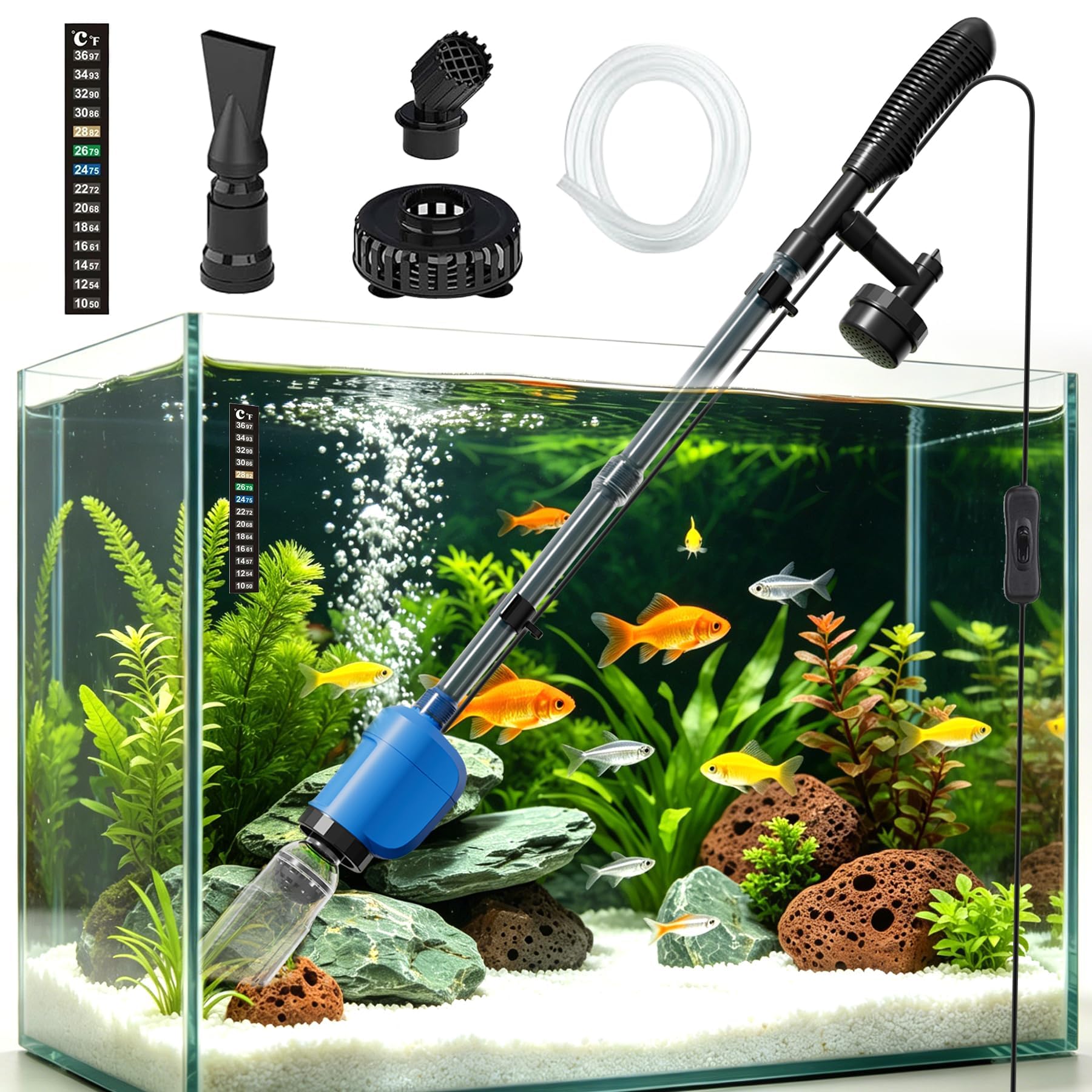 Electric Aquarium Gravel Cleaner with 530GPH Pump and Water Changer