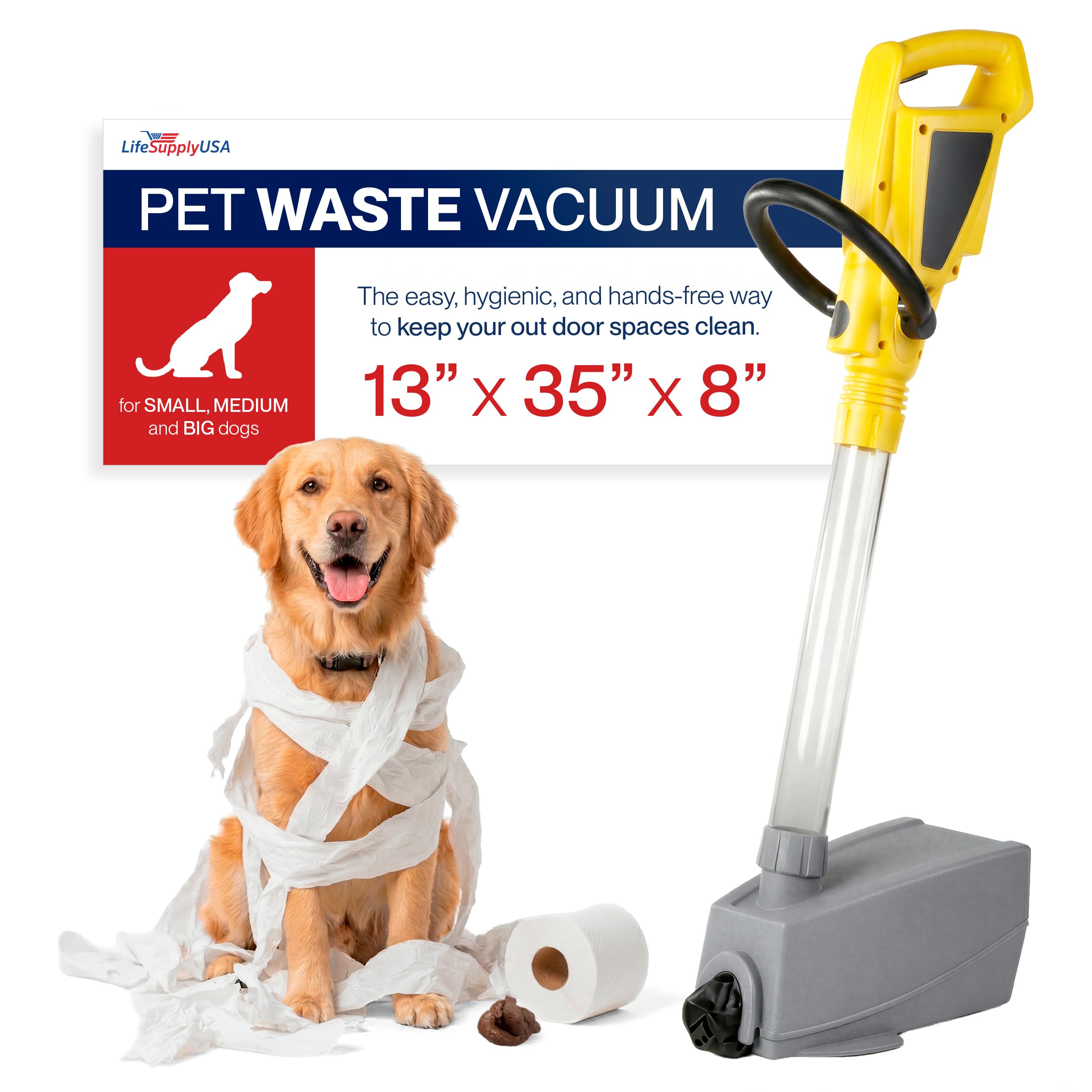 LifeSupplyUSA Recogedor de excrementos de mascotas al vacío para perros, pala eléctrica portátil para limpieza de patio y paseos, recogedor de excrementos de mano sin contacto