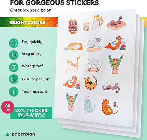 Miniatura 8 de Papel adhesivo para impresora de inyección de tinta paquete 2 paquetes x 20 hojas papel adhesivo de vinilo imprimible para Cricut brillante de 85 x