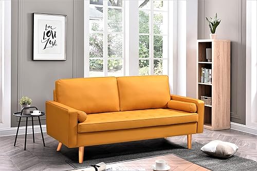 Miniatura 5 de Container Furniture Direct Sofá de piel sintética para la sala de estar moderna con cojines extraíbles y patas de madera maciza, sofá estilo lujoso