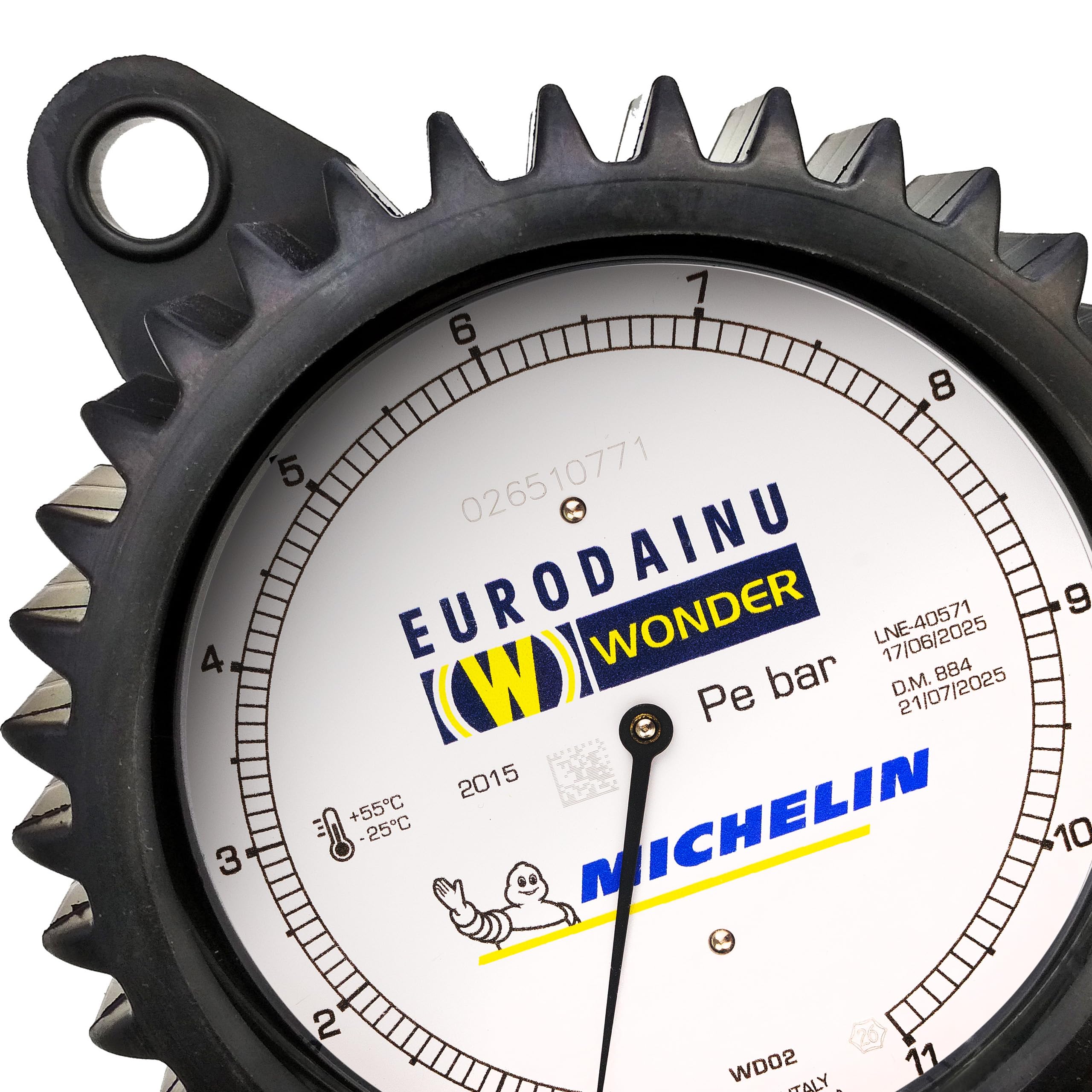 Wonder, Reifenfüller gaugeung EURODAINU 1991/CEE von Michelin, Dual Skala Bar (0,7–12) – PSI (10–174) Ø80 mm Manometer, 150 cm Schlauch, für Standard-Norm-Ventile