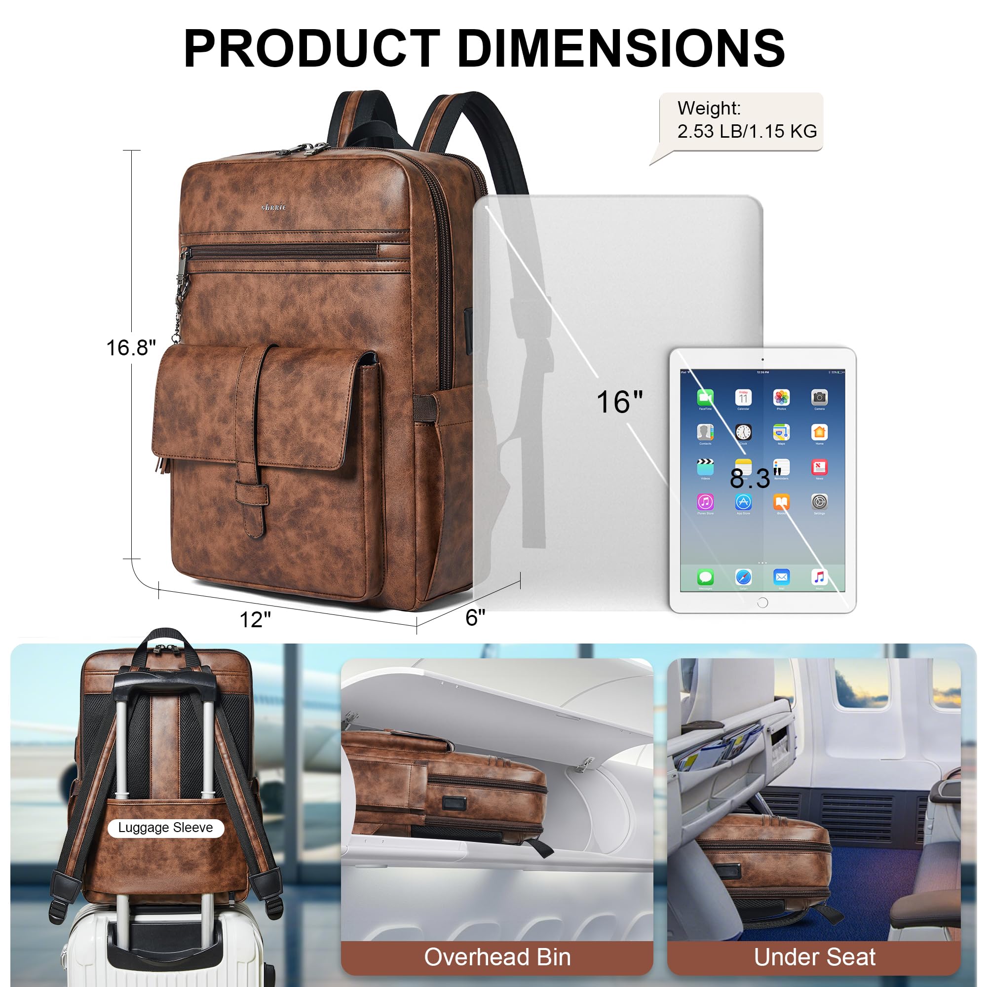 Shrrie Mochila de piel vegana para portátil de 16 pulgadas con cargador USB, ligera e inteligente parade para hombre y mujer para negocios, trabajo, oficina y universidad, Bicolor Marrón