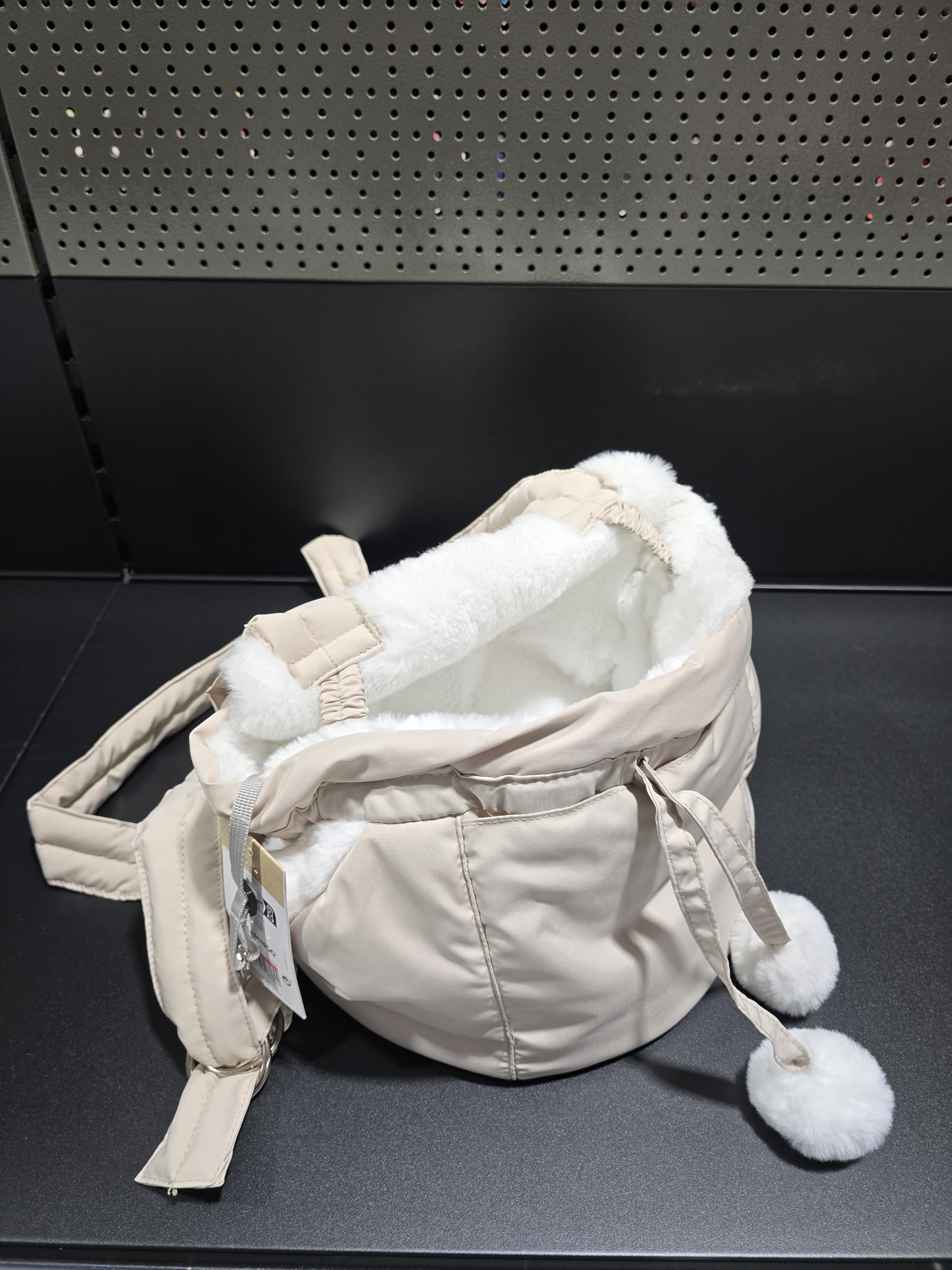Sac de Transport Chat – Chien – Flamingo Cuddi Beige – 32×22×25 cm – Polyester + Peluche – Lavable – Sangle sécurité – Poches Mains-Chaudes – Sangles réglables