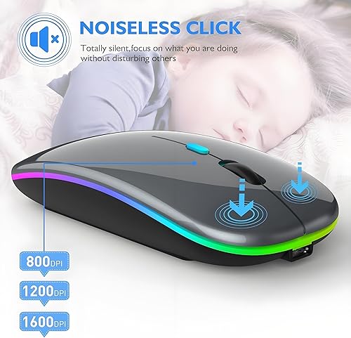 Miniatura 3 de Ratón inalámbrico Bluetooth, silencioso, LED, recargable, ultrafino, para iPad, portátiles, MacBooks y dispositivos Apple (receptor USB tipo C