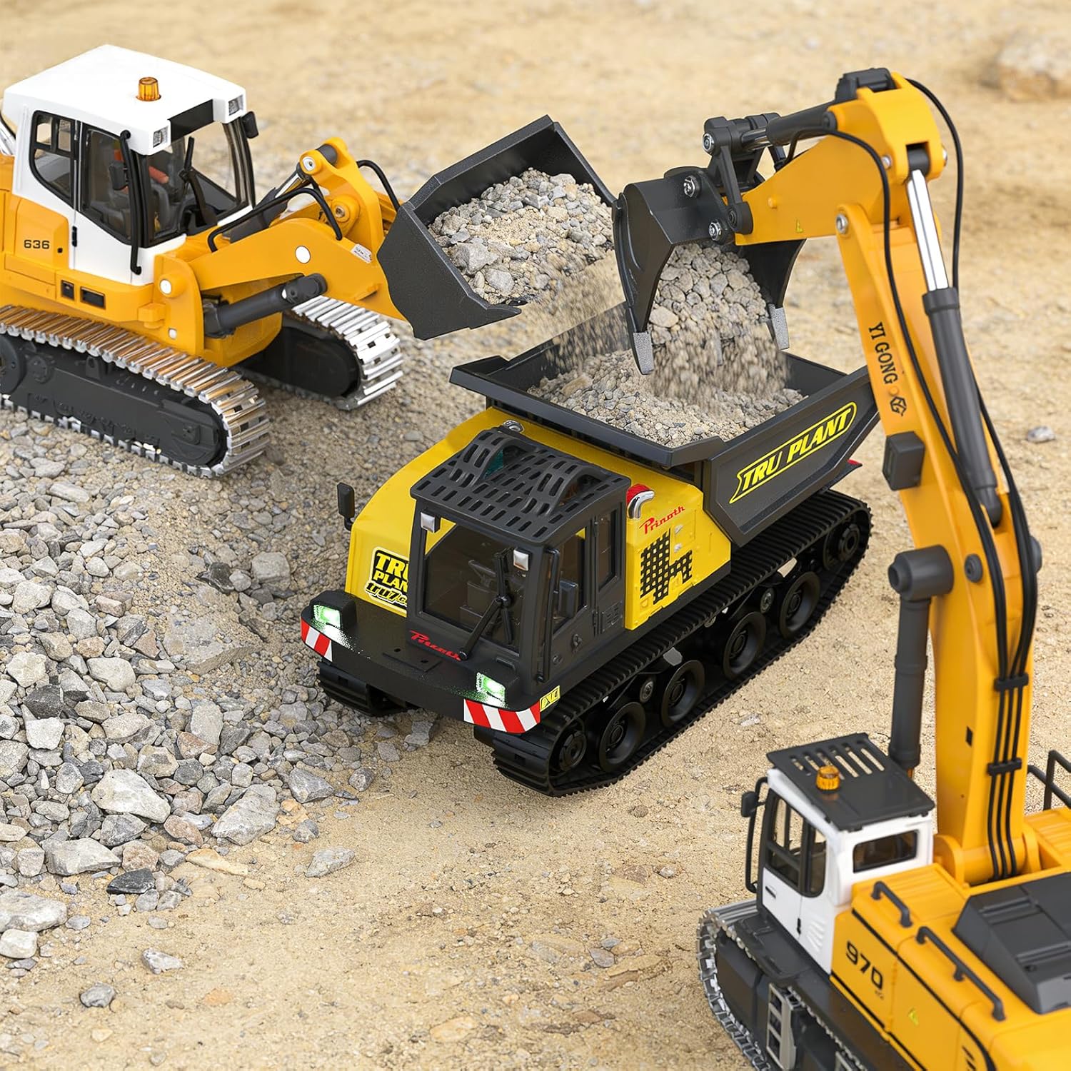 KidsFaves Pro-Grade Tracked Remote Control Dump Truck for Adult Metal Micro-Scale RC Construction Model with Gyro Straight-Line Assist Includes Portable Carry Case