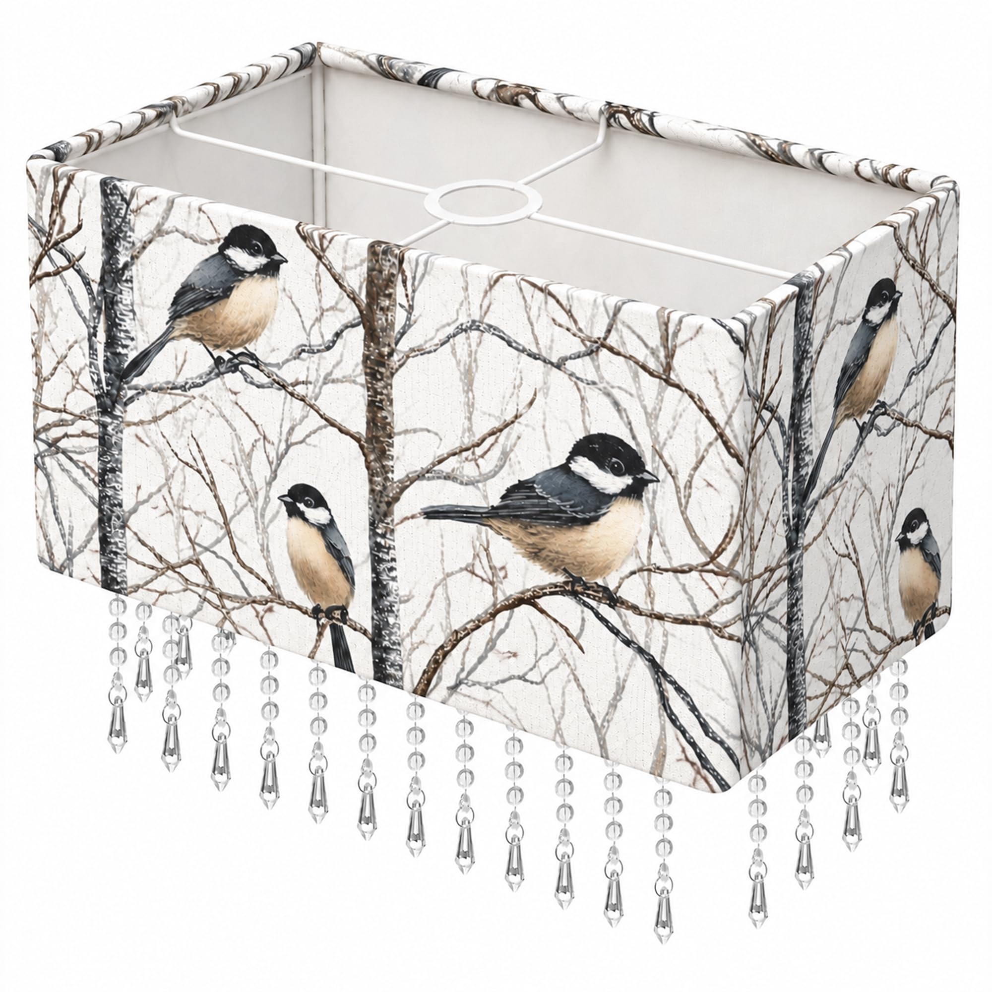 Rectangular Light Shade with Acrylic Droplet, Bird & Branch, L