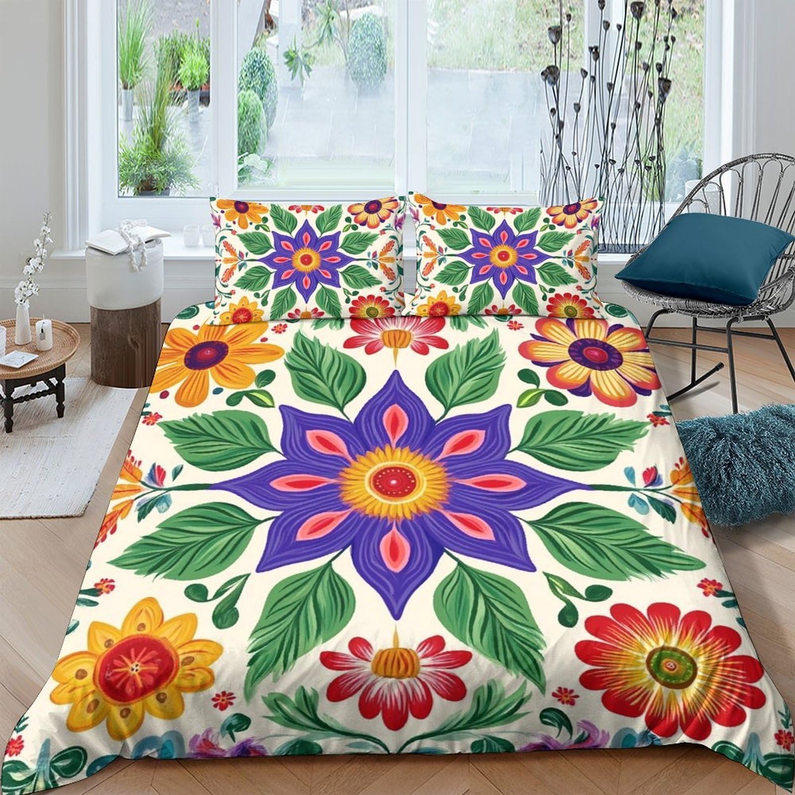 Ctjqhvkz Style-4 3D Printed Vibrant Floral Fitted Sheet Microfiber Soft Breathable Botanical Bloom Mattress Cover For Bedroom Guest Room Decor Single（135X200cm）