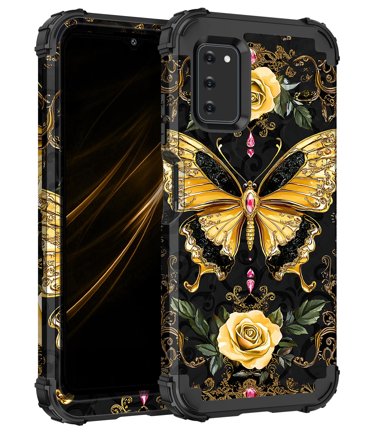 Miqala for Galaxy A03S Case,Glow in The Dark Three Layer Heavy Duty Shockproof Full Body Protection Hard Plastic Bumper+Soft Silicone Protective Case