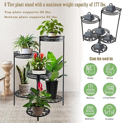 Miniatura 4 de Soporte para plantas para interiores y exteriores, negro de 2 niveles y 24 pulgadas de alto, robusto soporte para macetas de metal resistente,