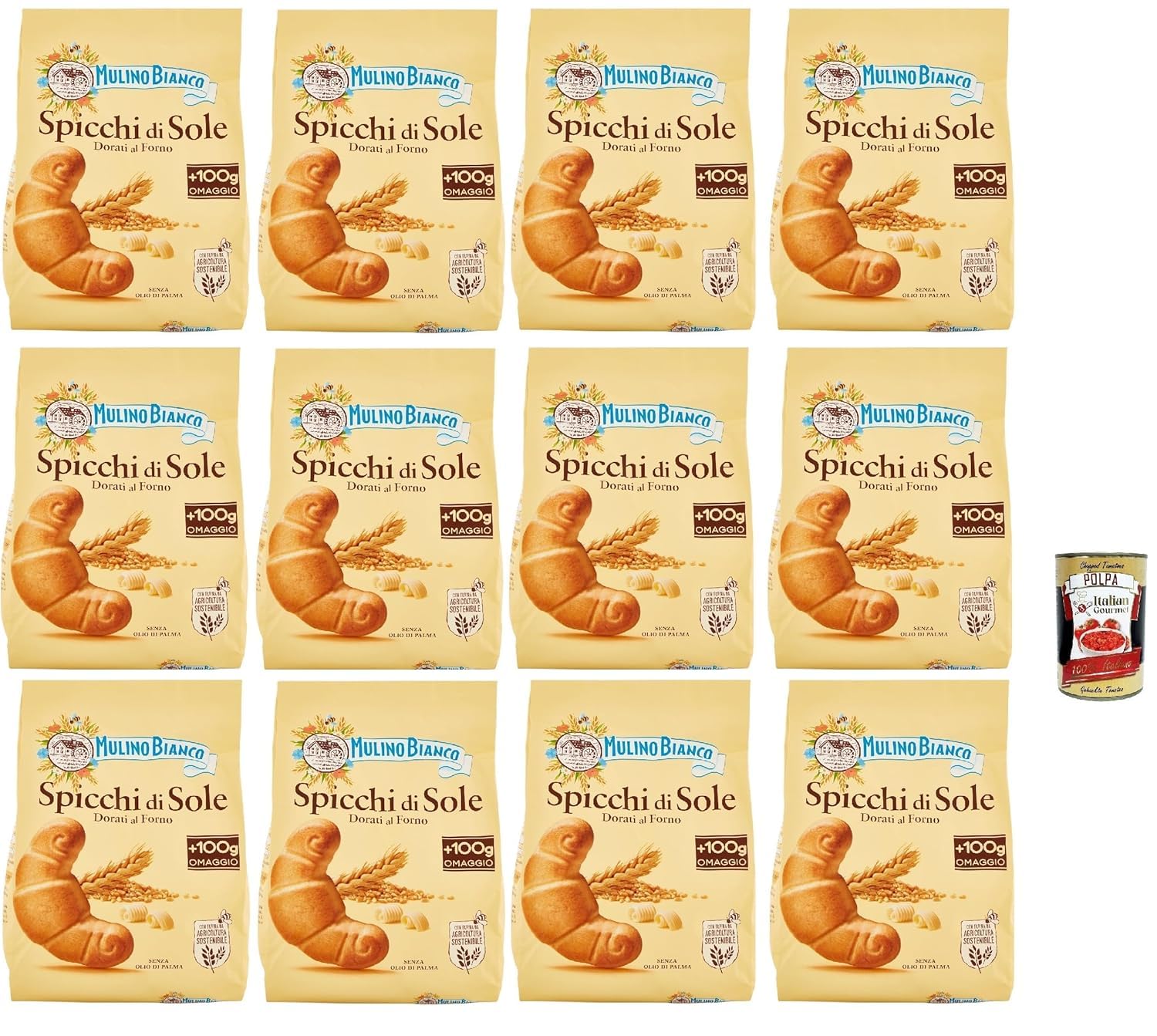 Italian Gourmet Bundle Spicchi di sole, 12 x 900 g biscuits sablés dorés au four au beurre format familial petit déjeuner goûter biscuits croustillants sans huile de palme + Italian Gourmet Polpa