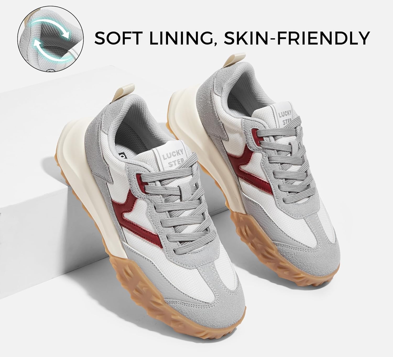 LUCKY STEP Women's Platform Tennis Walking Shoe Retro Chunky Casual Breathable Durable Deluxe Fashion Skate Sneaker - Image 3