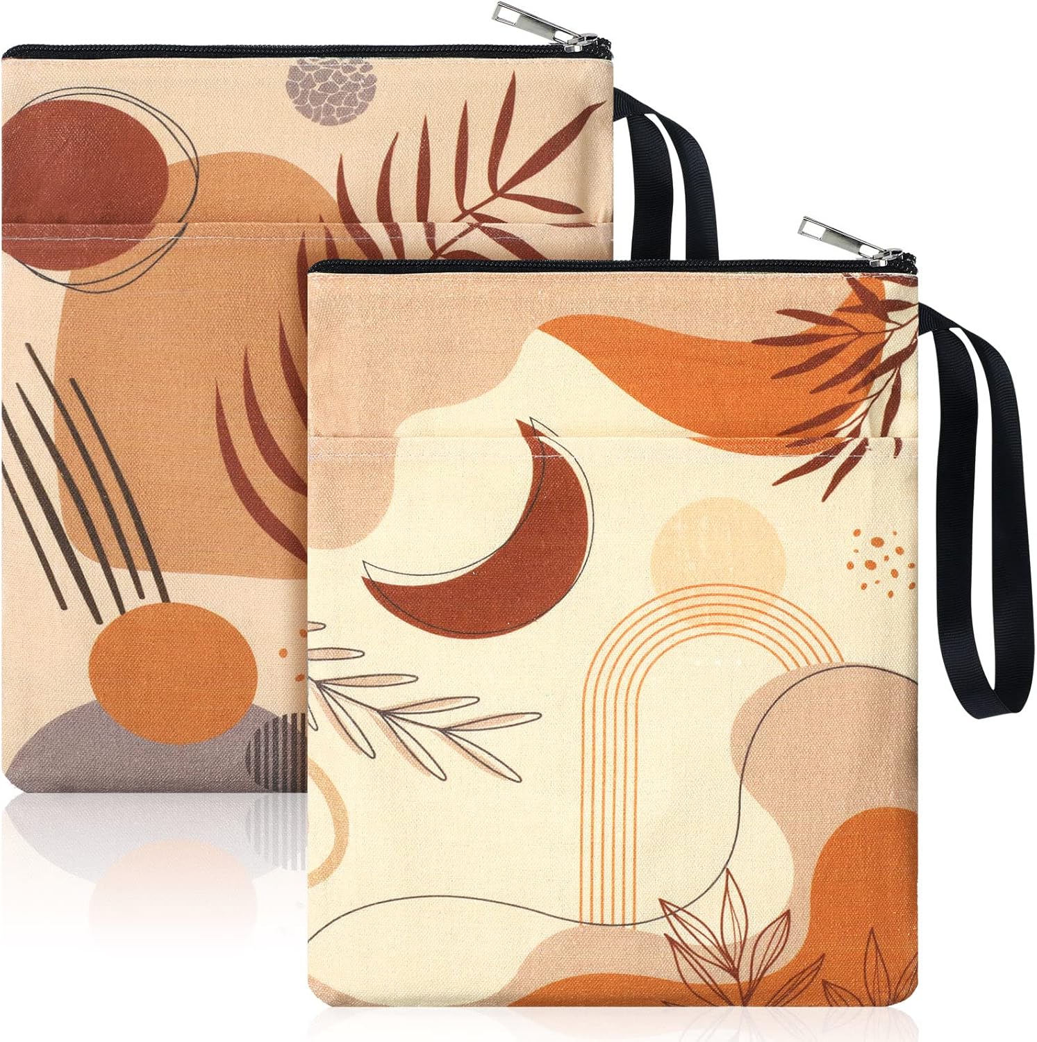 2 Pieces Book Sleeve for Book Lovers Book Sleeve with Zipper Canvas Book Protector Paperback Book Cover Washable Book Pouch with Pocket for Adult Book Lover Gift (Boho Pattern)